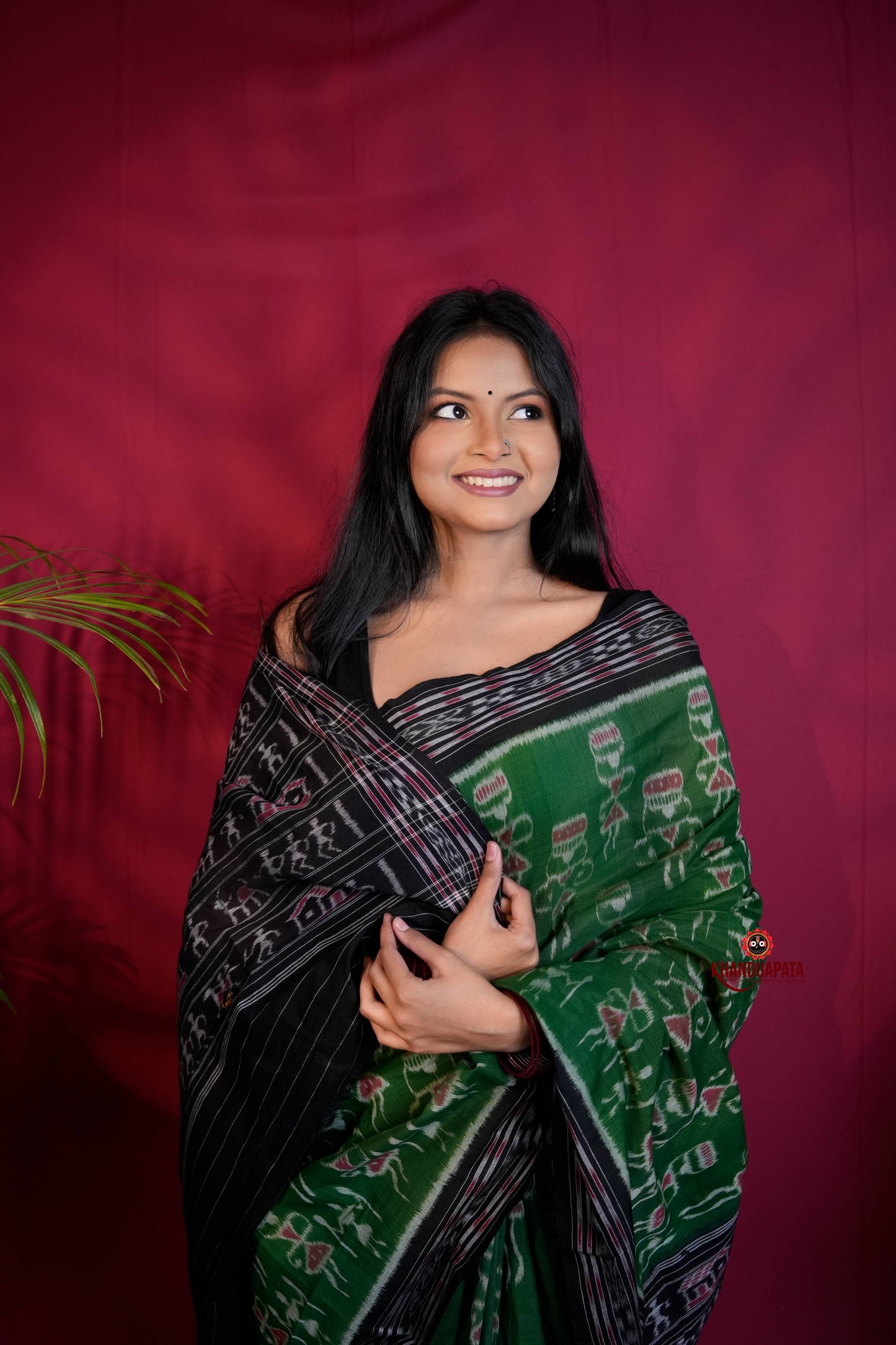 Black & Green Colour Doll Design Cotton Saree For Women