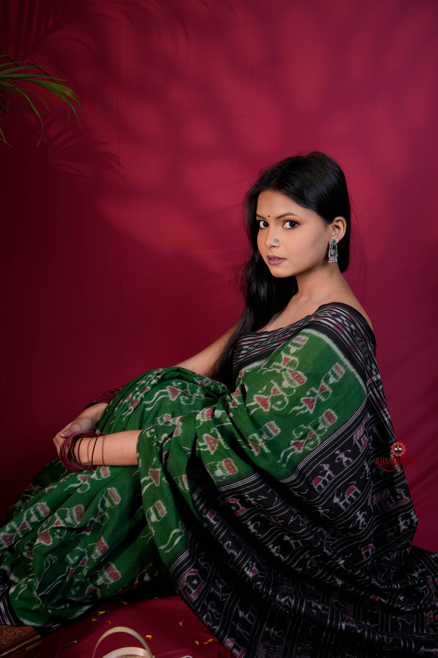 Black & Green Colour Doll Design Cotton Saree For Women