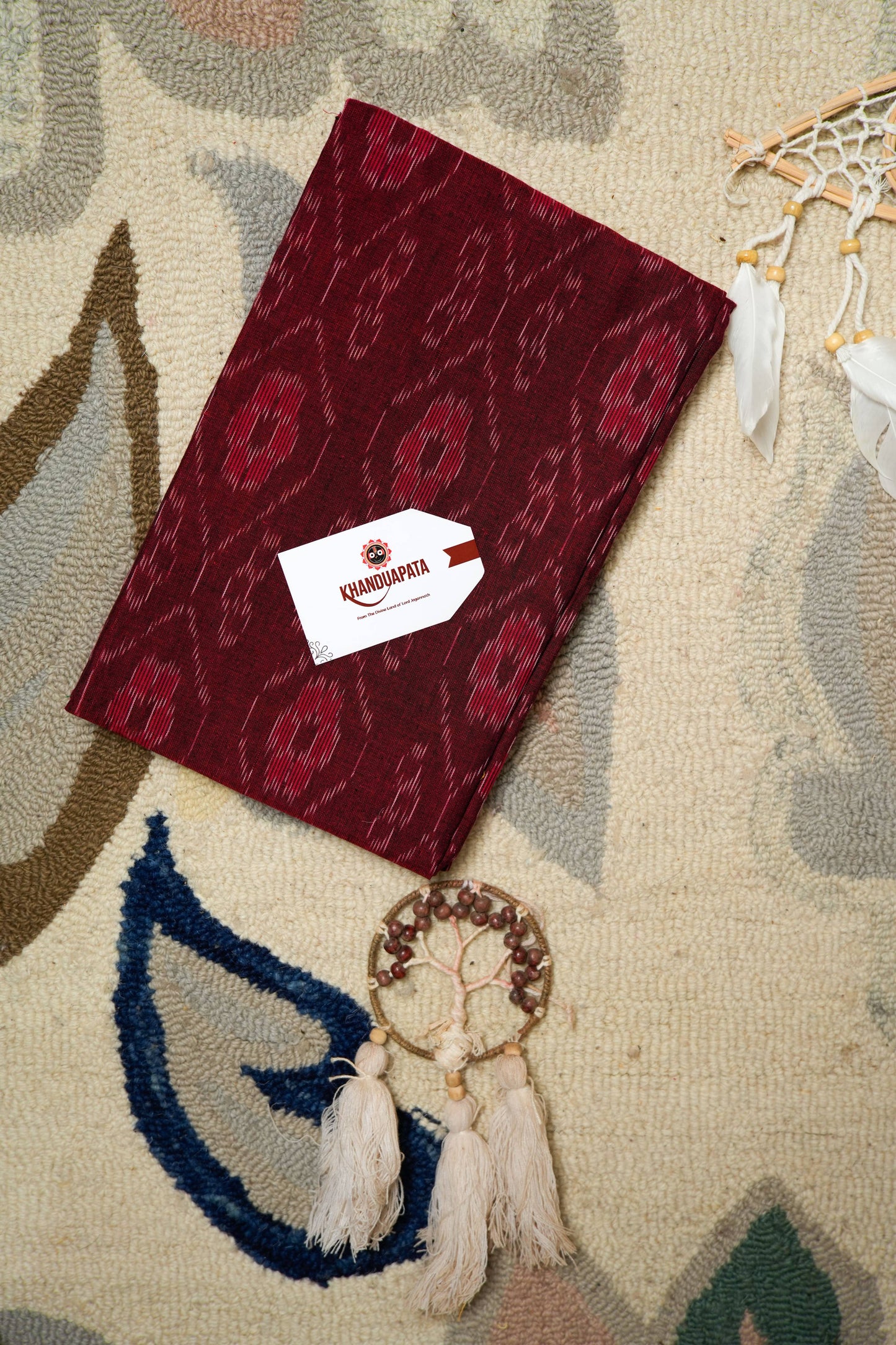 Maroon & Mustard Box Design Unstitched Cotton Suit For Women