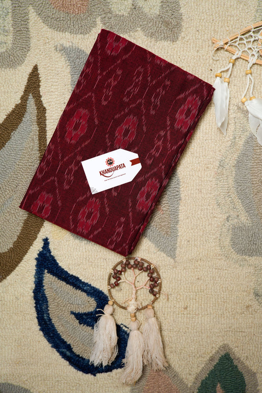 Maroon & Mustard Box Design Unstitched Cotton Suit For Women