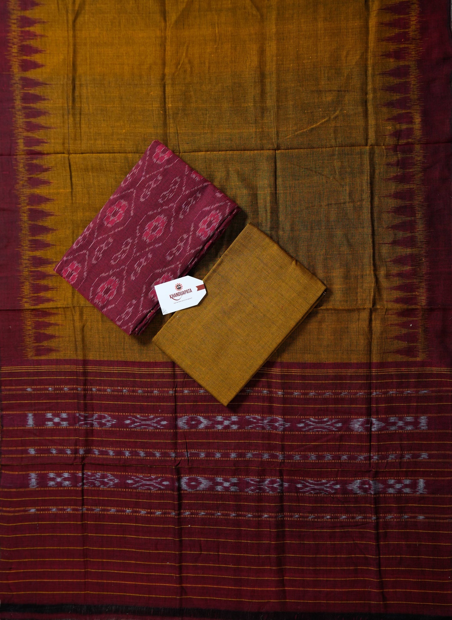 Maroon & Mustard Box Design Unstitched Cotton Suit For Women