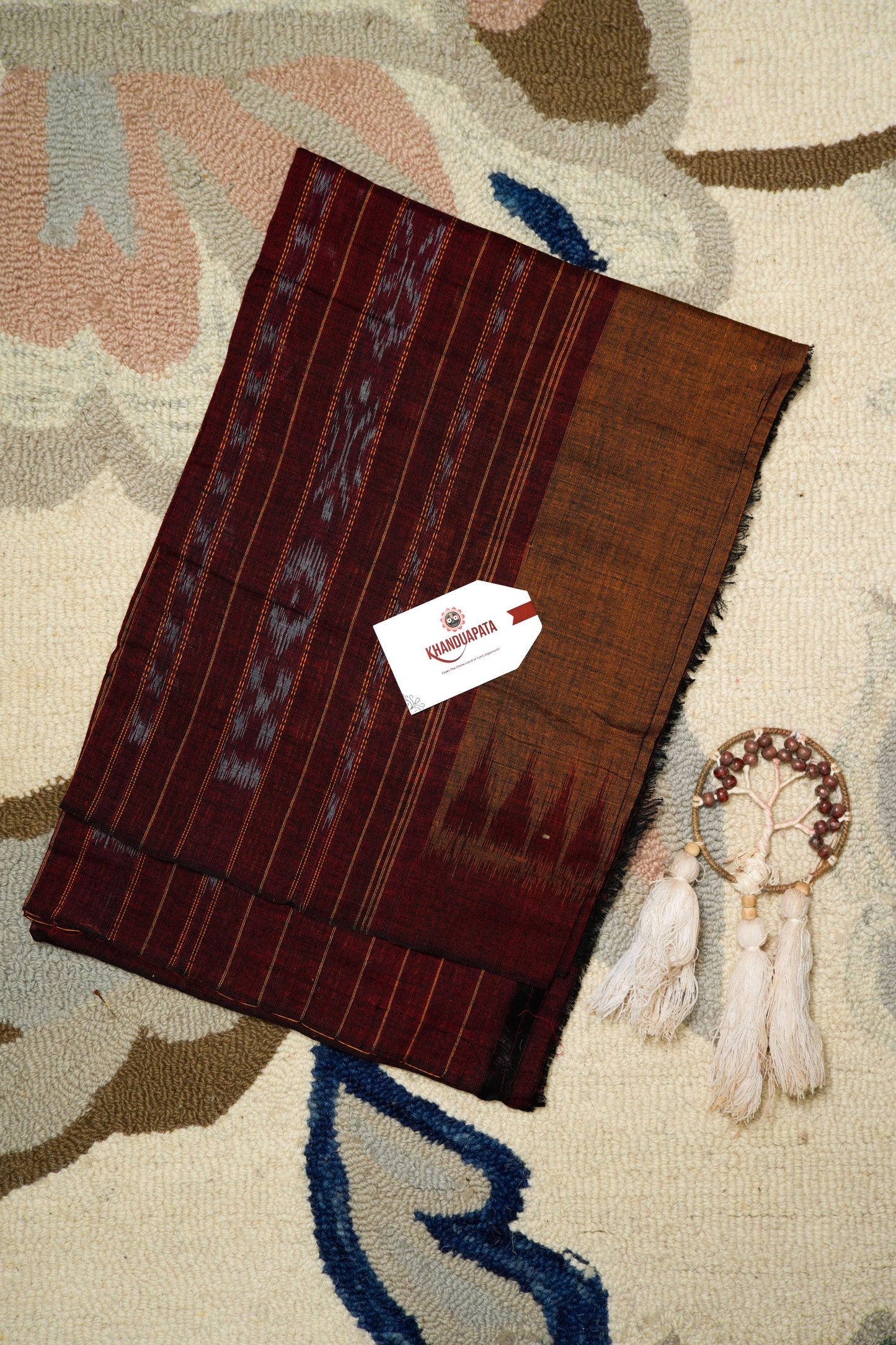 Maroon & Mustard Box Design Unstitched Cotton Suit For Women