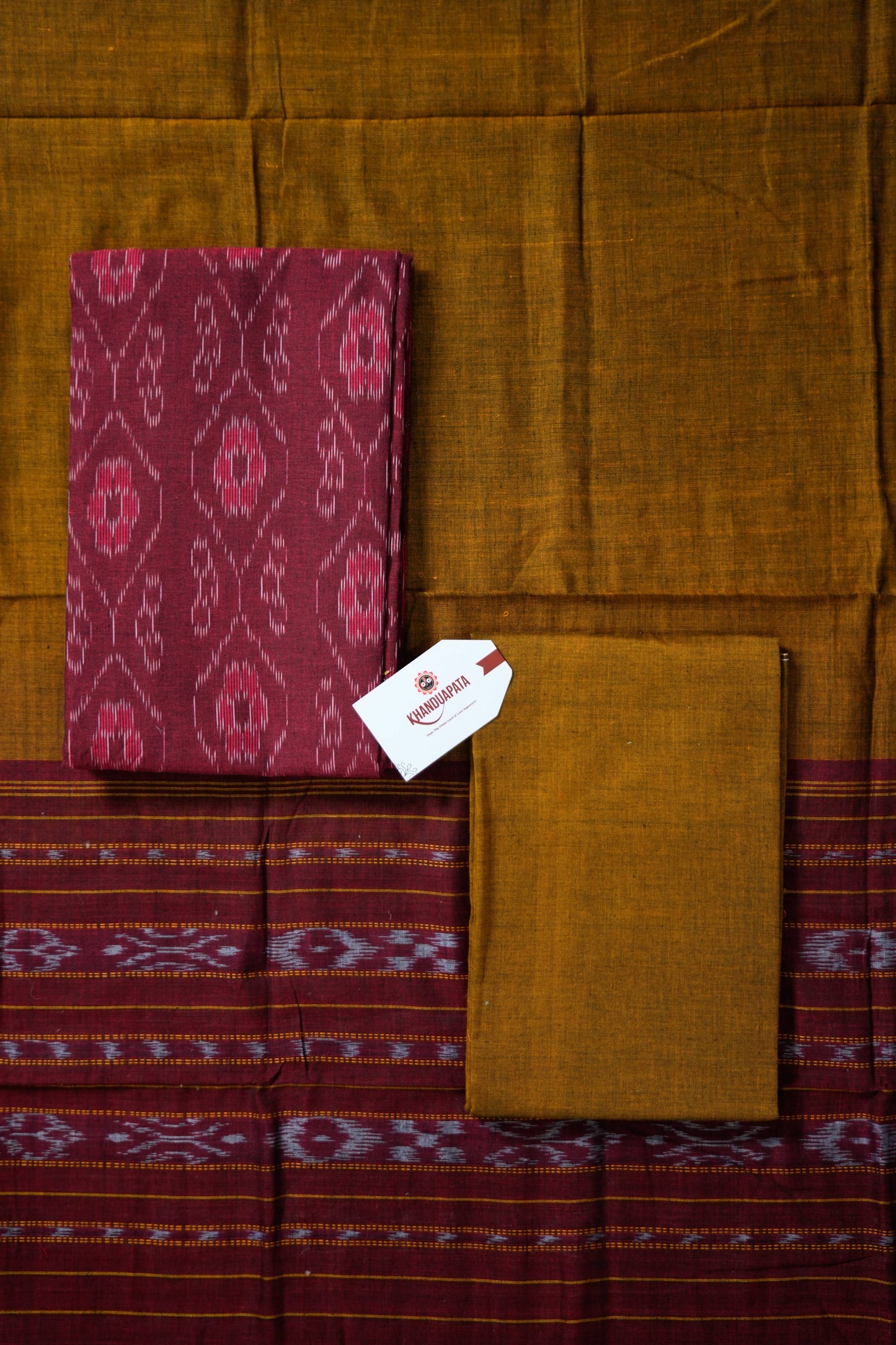 Maroon & Mustard Box Design Unstitched Cotton Suit For Women