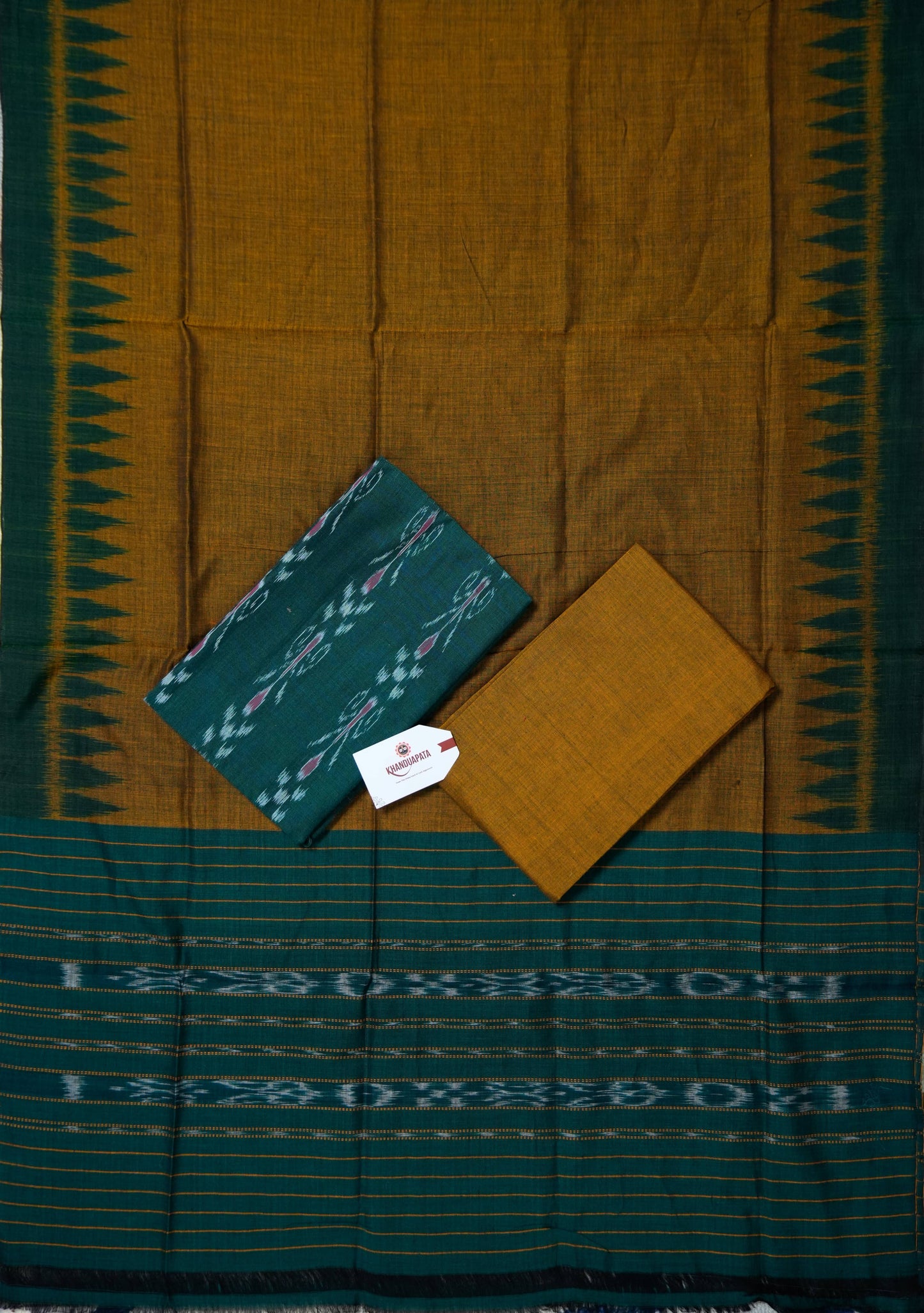 Green & Mustard Pasapali Tree Design Unstitched Cotton Suit For Women