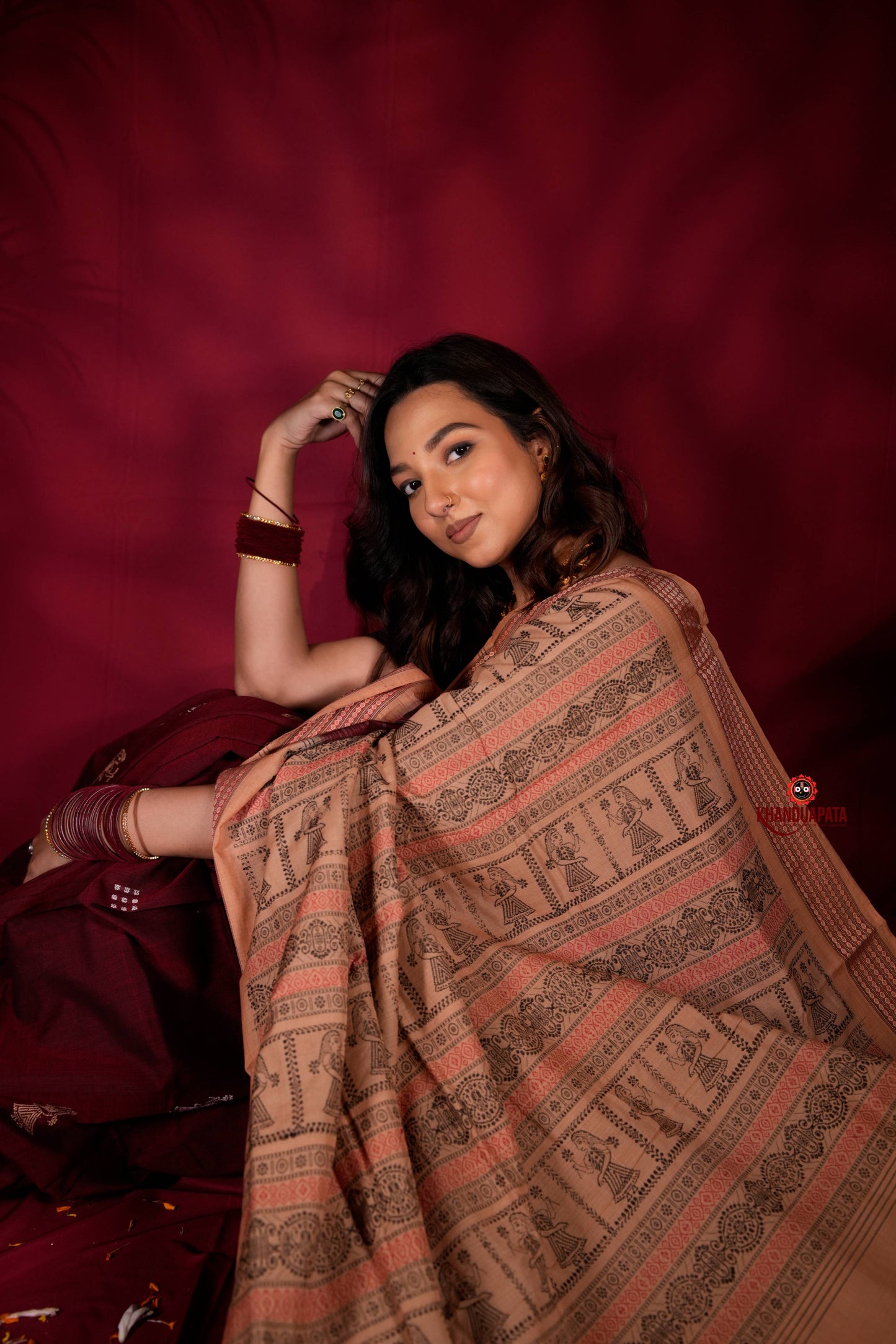 Maroon & Beige Colour Doll Design Cotton Saree For Women
