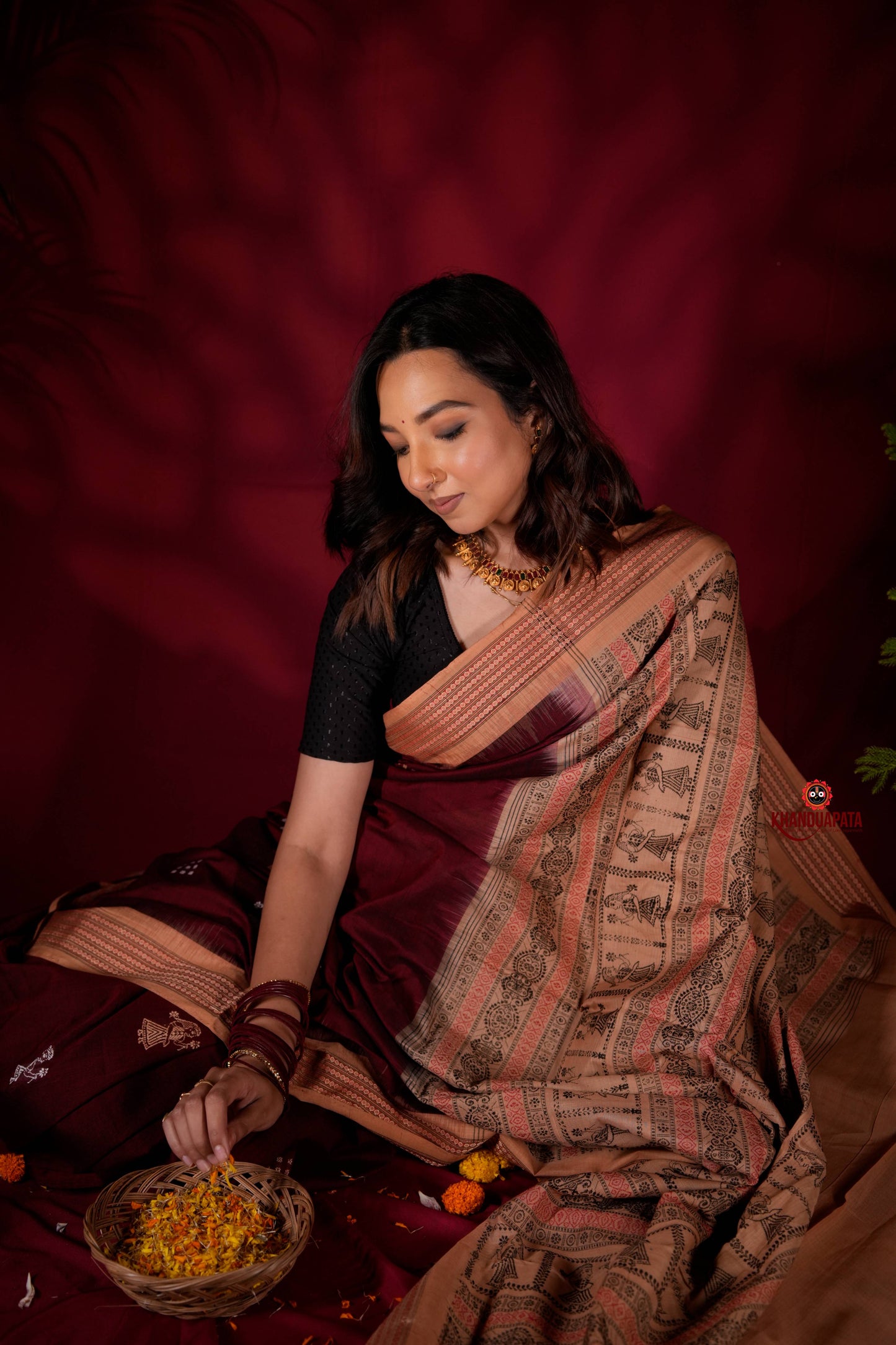 Maroon & Beige Colour Doll Design Cotton Saree For Women