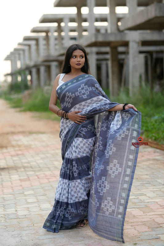 Grey & White Body Design Cotton Saree For Women