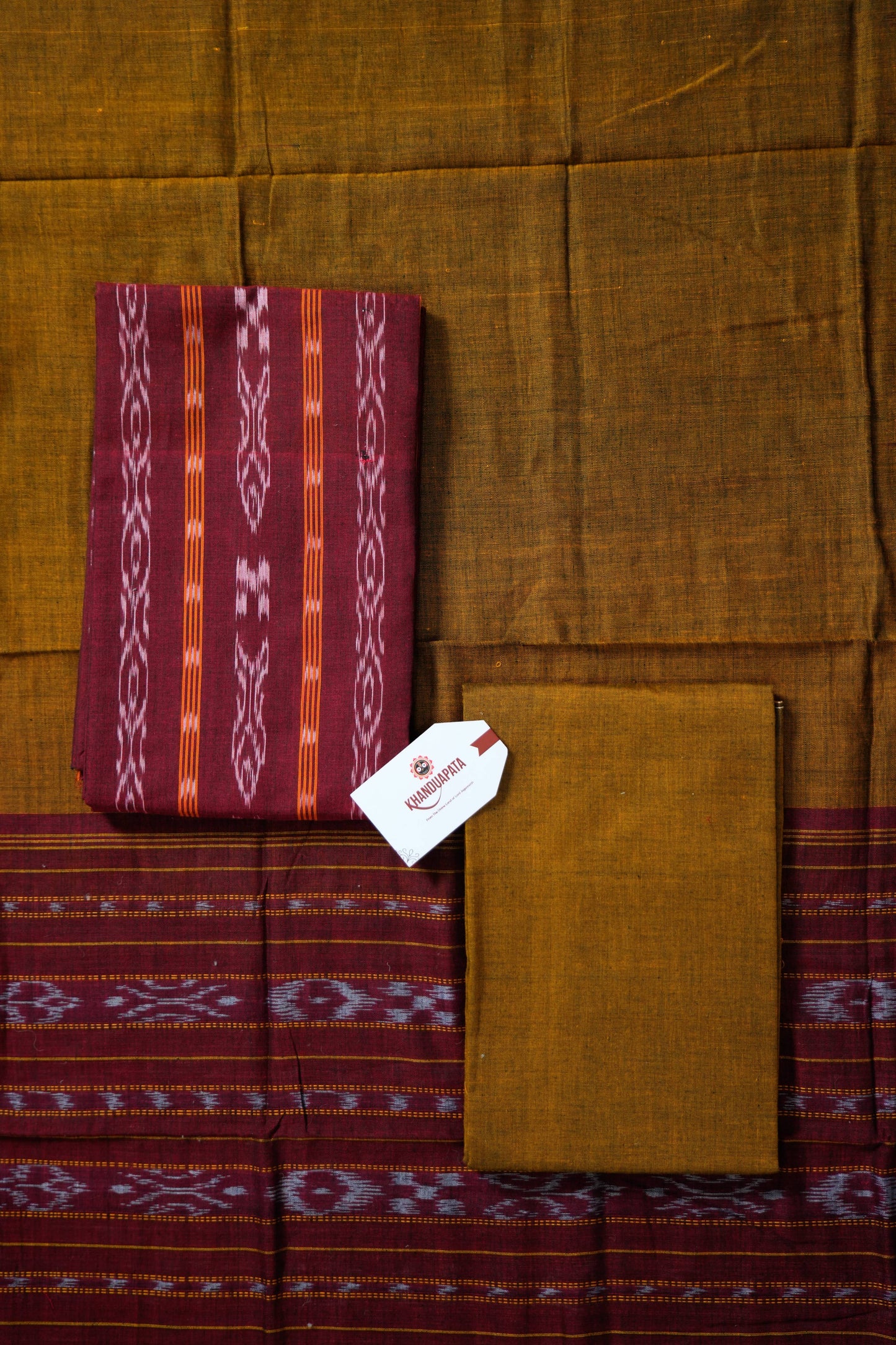 Maroon & Mustard Arrow Design Unstitched Cotton Suit For Women