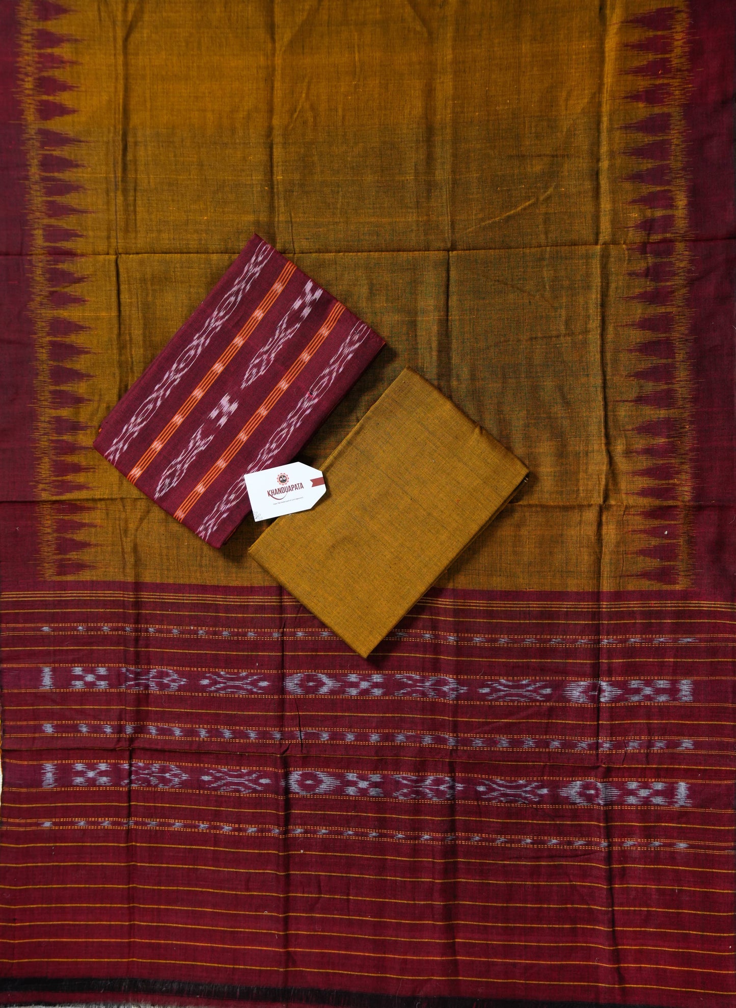 Maroon & Mustard Arrow Design Unstitched Cotton Suit For Women