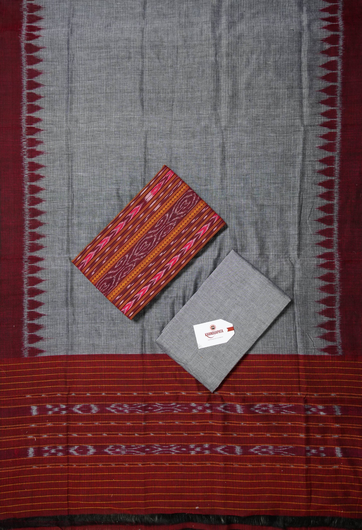 Maroon & Grey Pot Design Unstitched Cotton Suit For Women