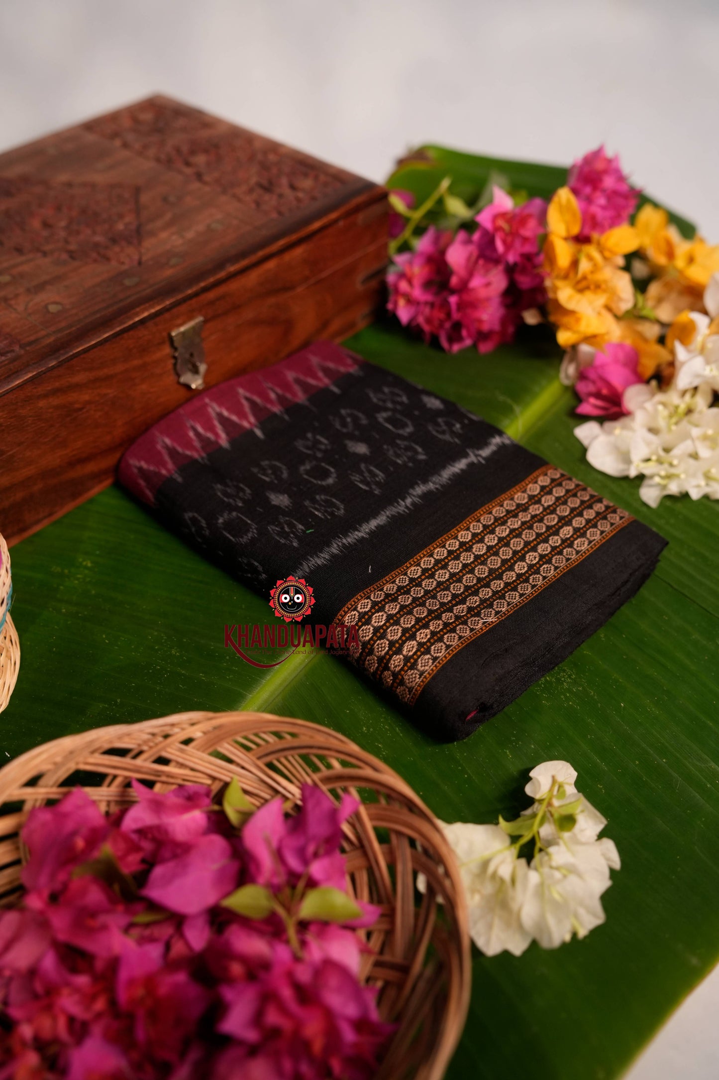 Black & Red Ethnic Design Unstitched Cotton Suit For Women