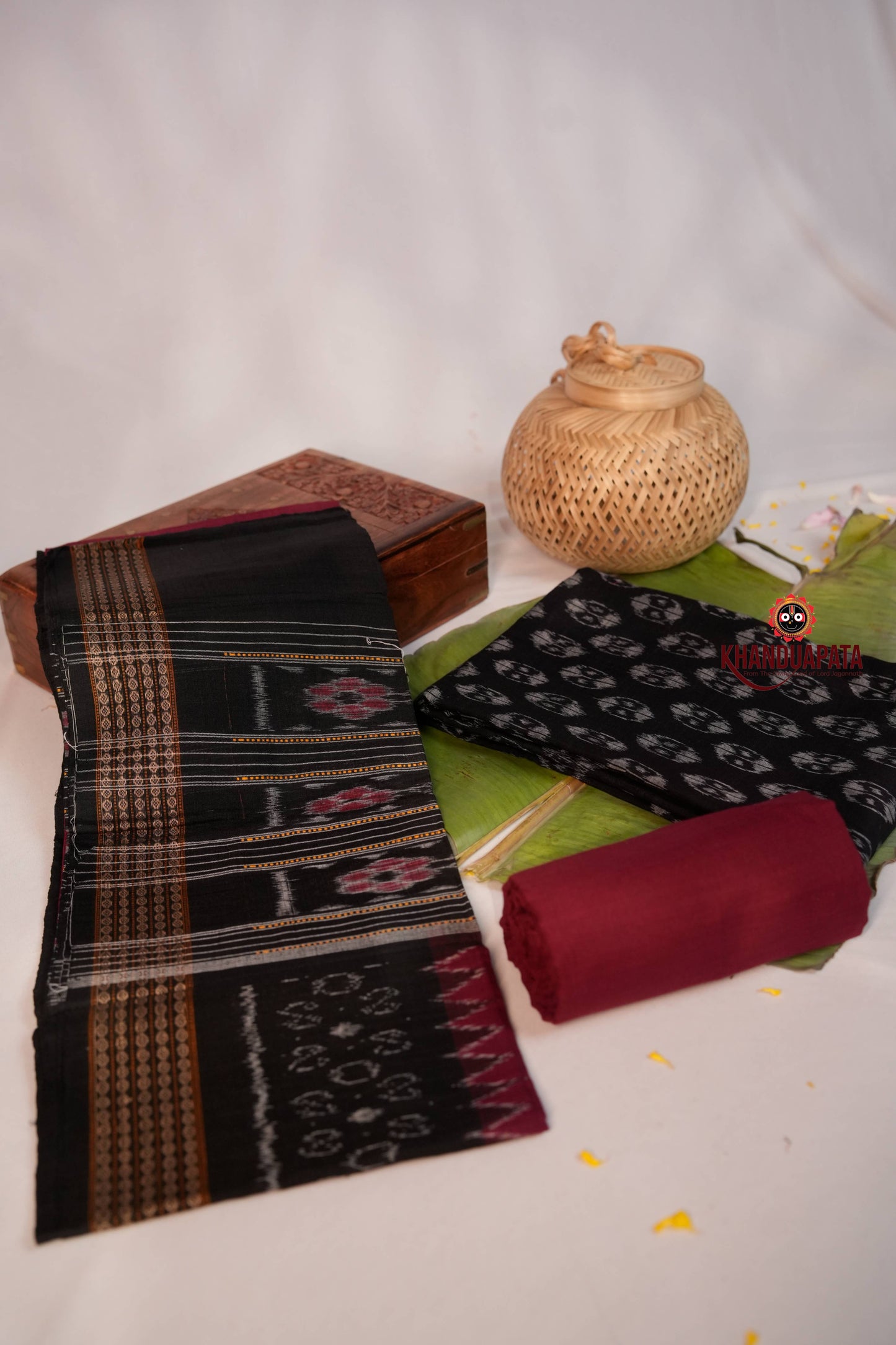 Black & Red Ethnic Design Unstitched Cotton Suit For Women