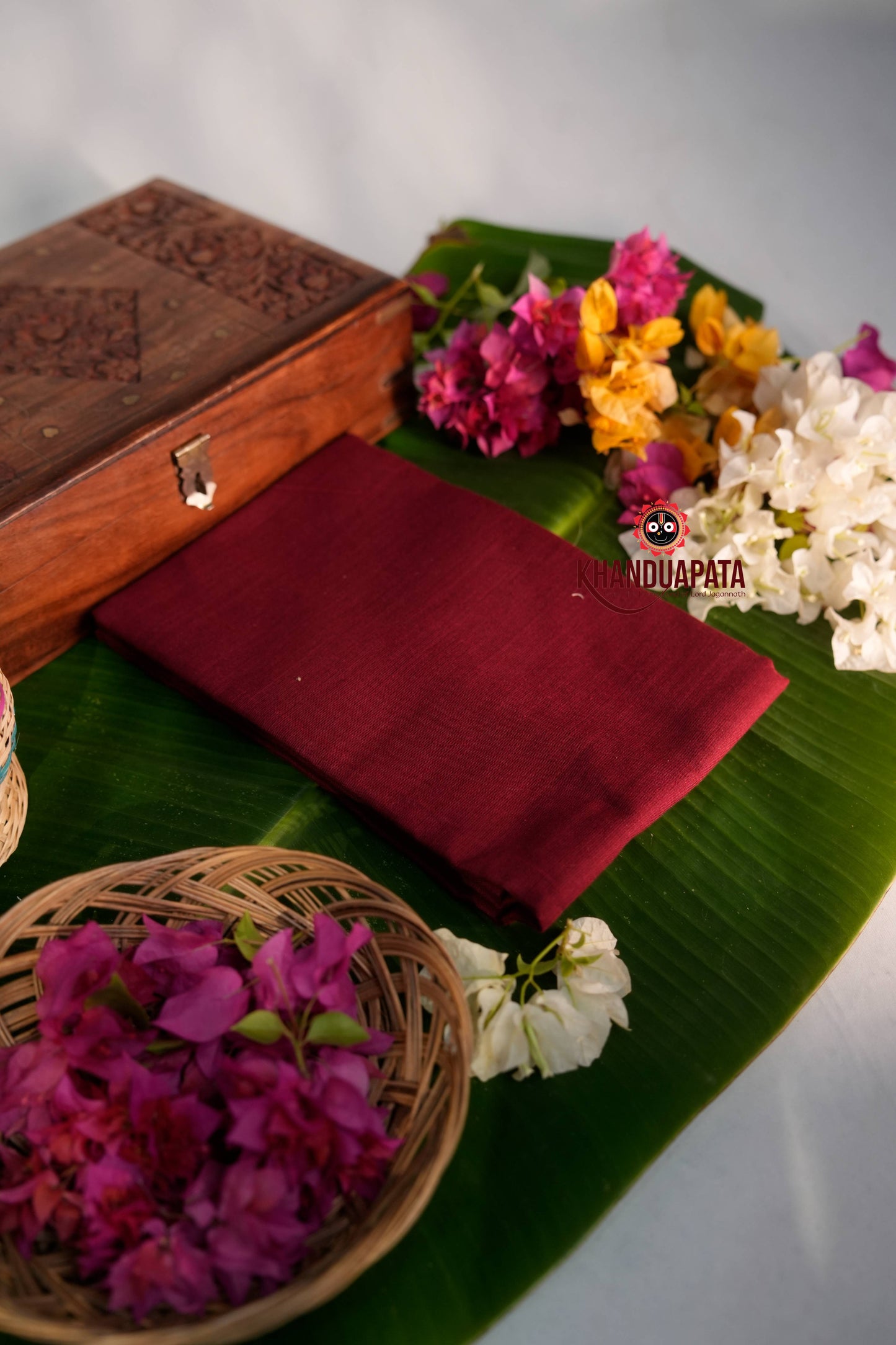 Black & Red Ethnic Design Unstitched Cotton Suit For Women