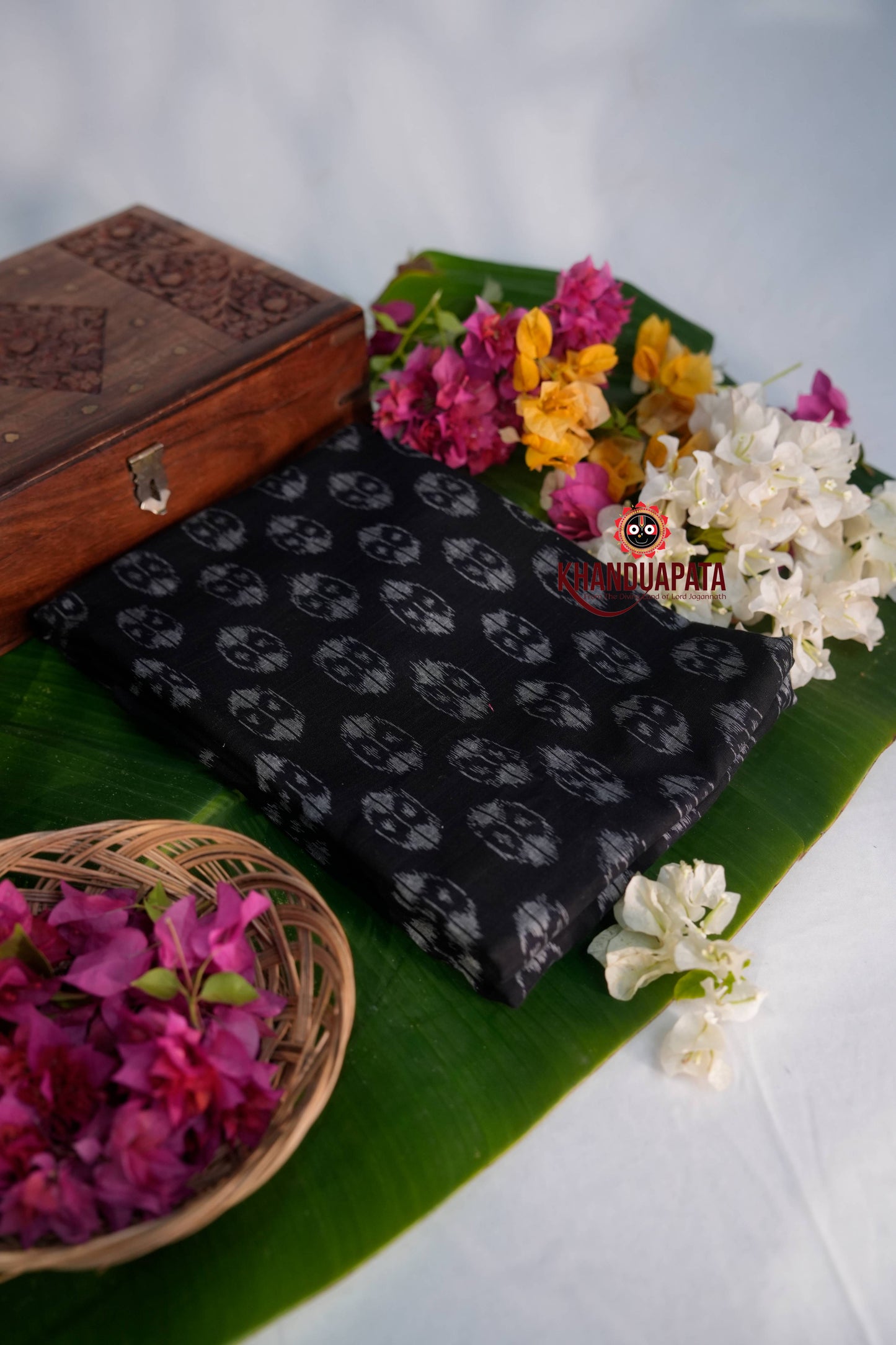 Black & Red Ethnic Design Unstitched Cotton Suit For Women