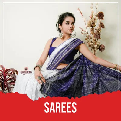 Traditional cotton saree collection banner with model wearing handloom cotton saree