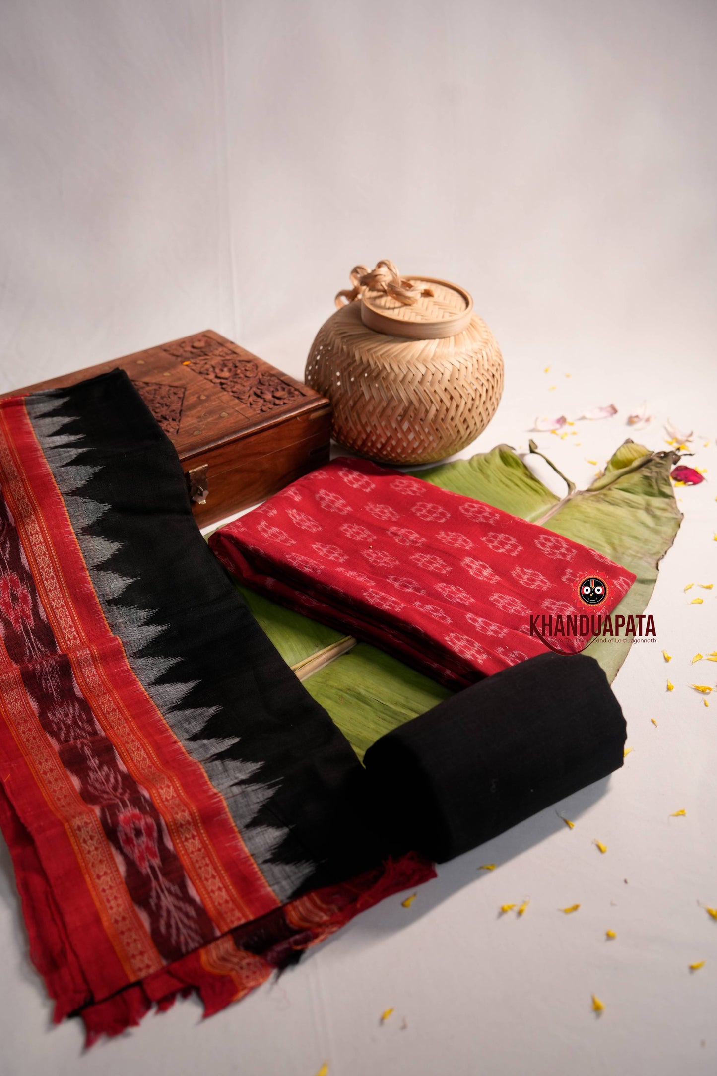 Black & Red Flower Design Unstitched Cotton Suit For Women