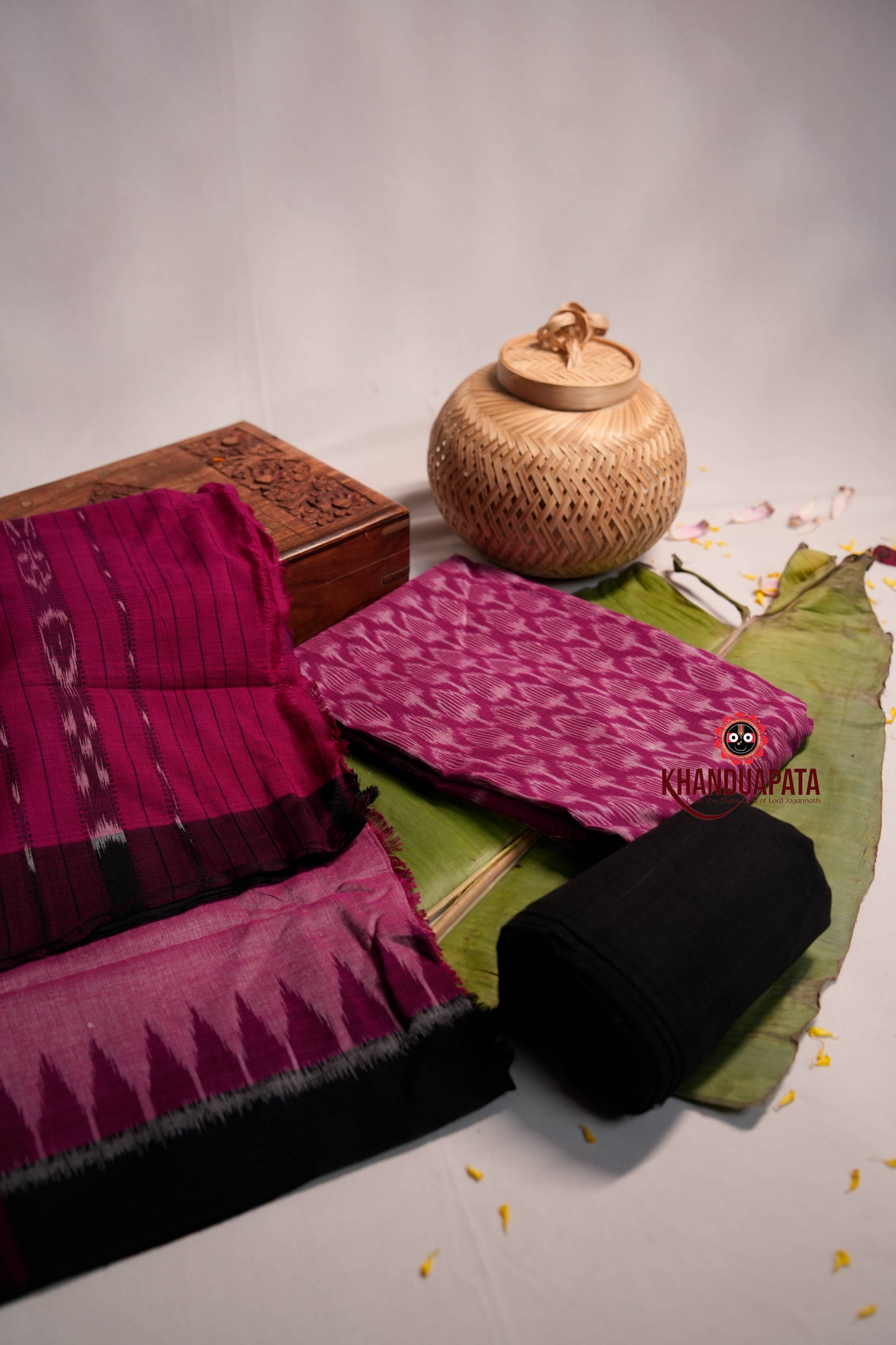Black & Pink Ethnic Design Unstitched Cotton Suit For Women