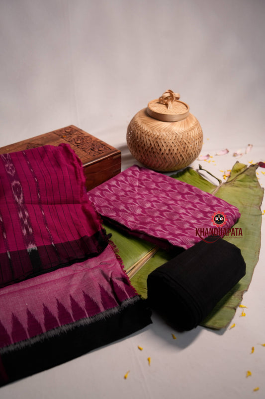 Black & Pink Ethnic Design Unstitched Cotton Suit For Women