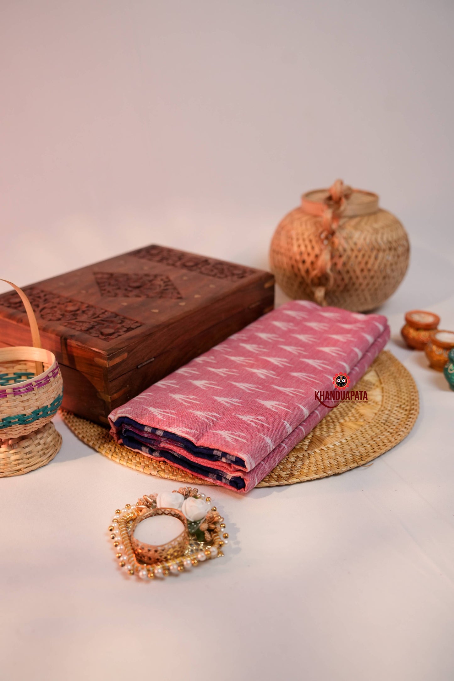 Pink & Blue Colour Tree Design Cotton Saree For Women