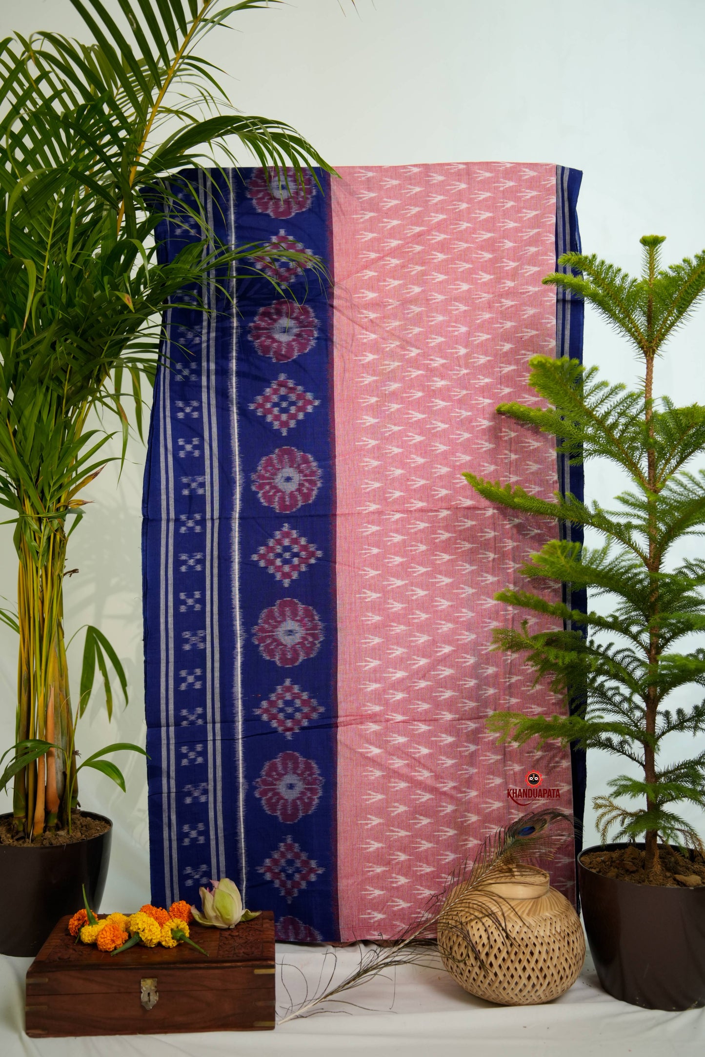 Pink & Blue Colour Tree Design Cotton Saree For Women