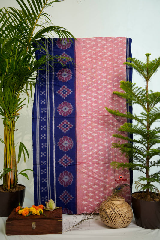 Pink & Blue Colour Tree Design Cotton Saree For Women