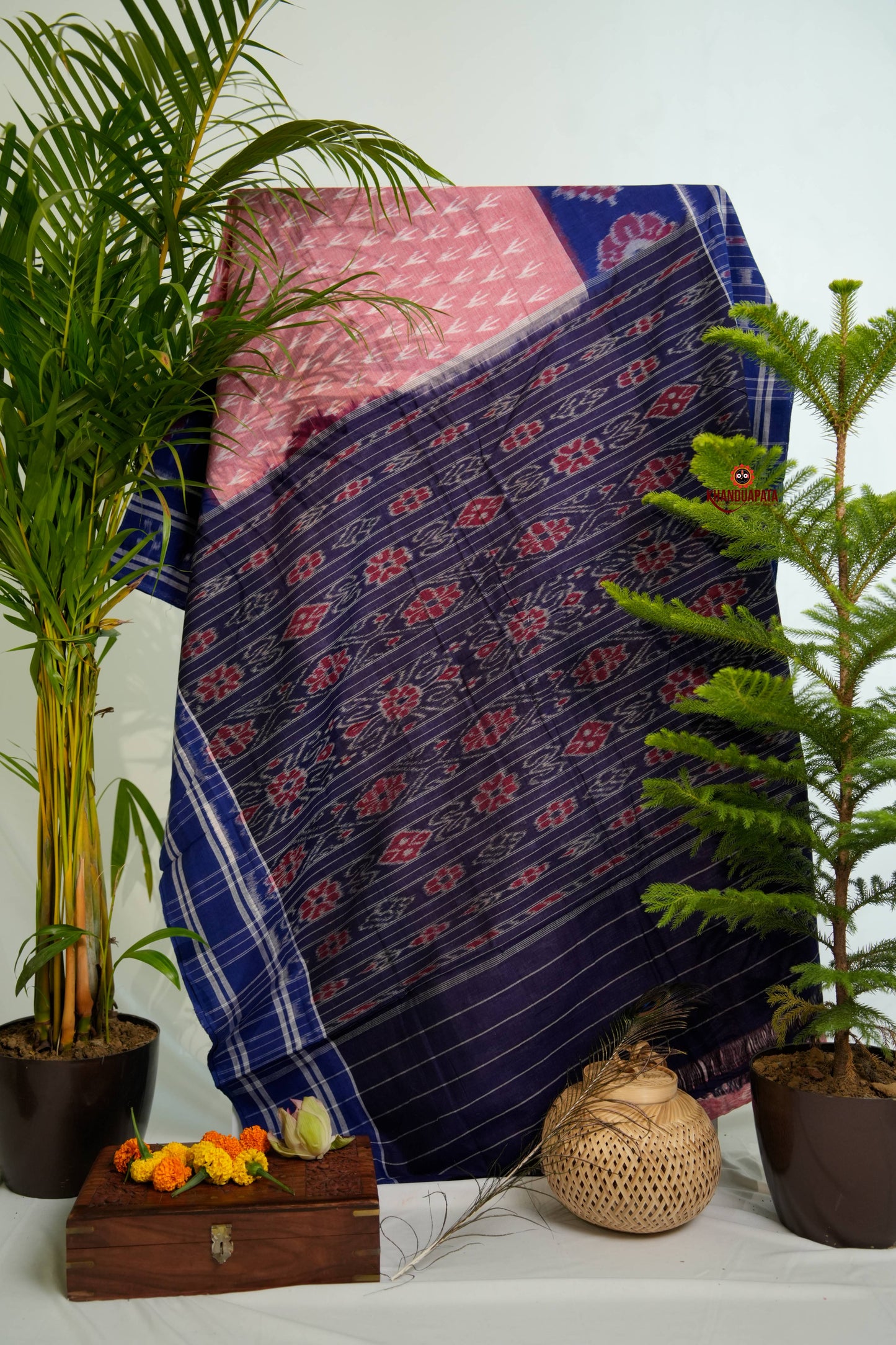 Pink & Blue Colour Tree Design Cotton Saree For Women