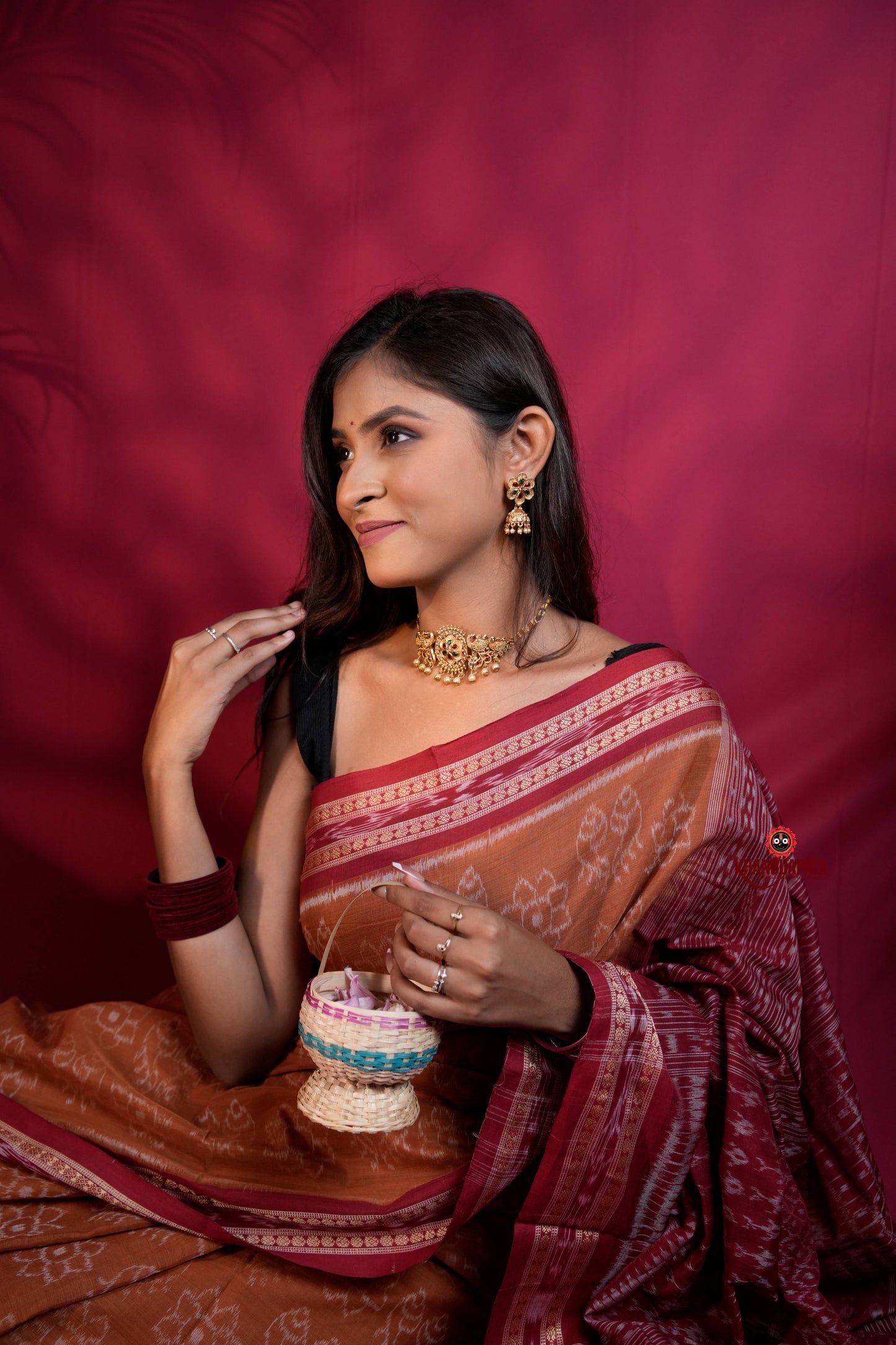 Brown & Maroon Colour Body Design Cotton Saree For Women