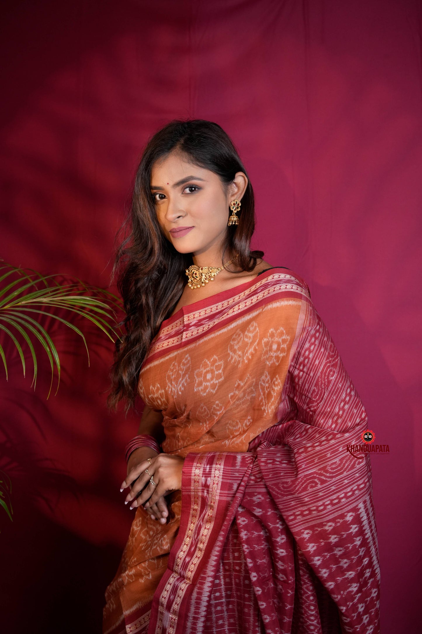 Brown & Maroon Colour Body Design Cotton Saree For Women