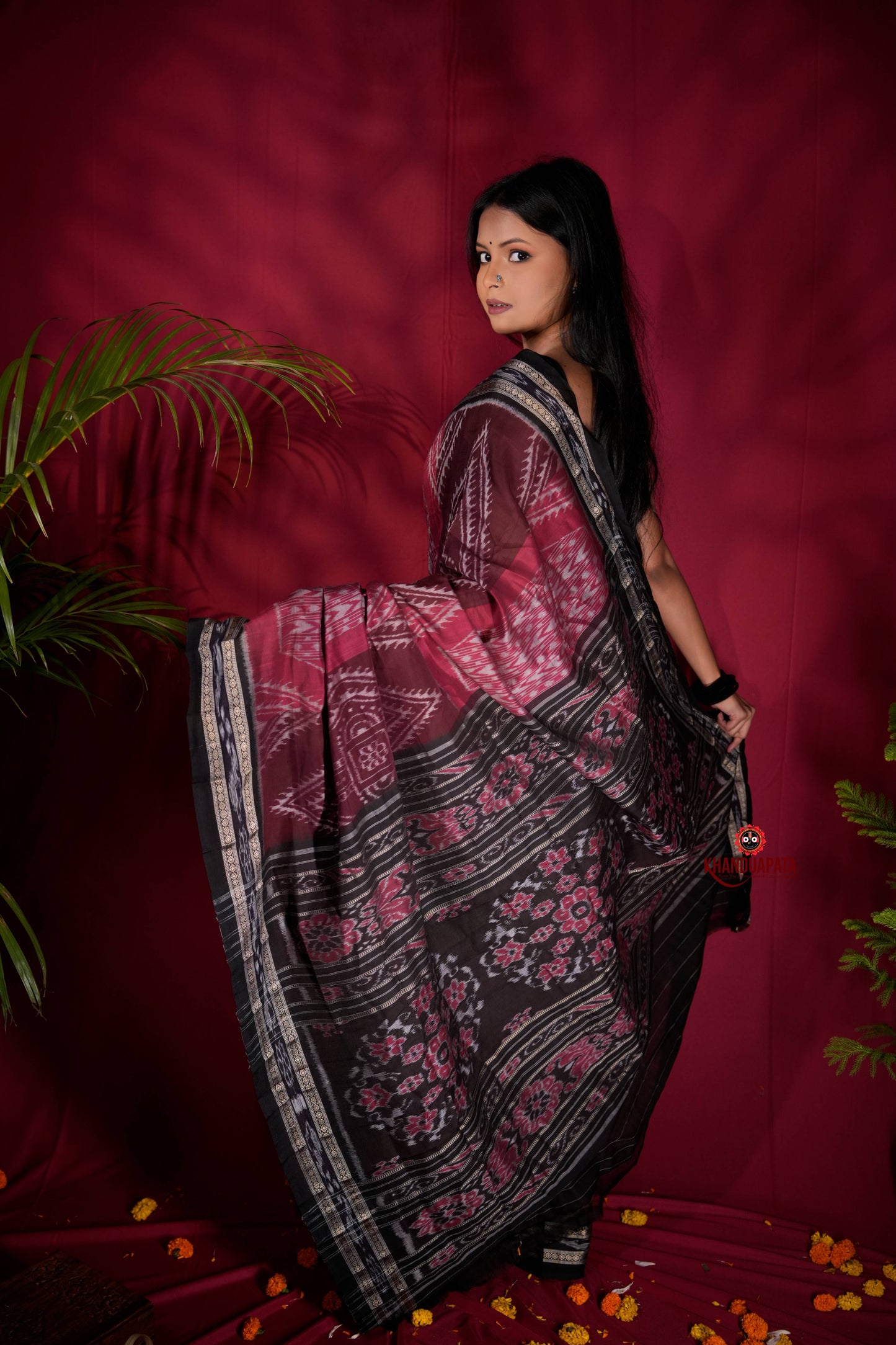 Black & Red Colour Body Design Cotton Saree For Women