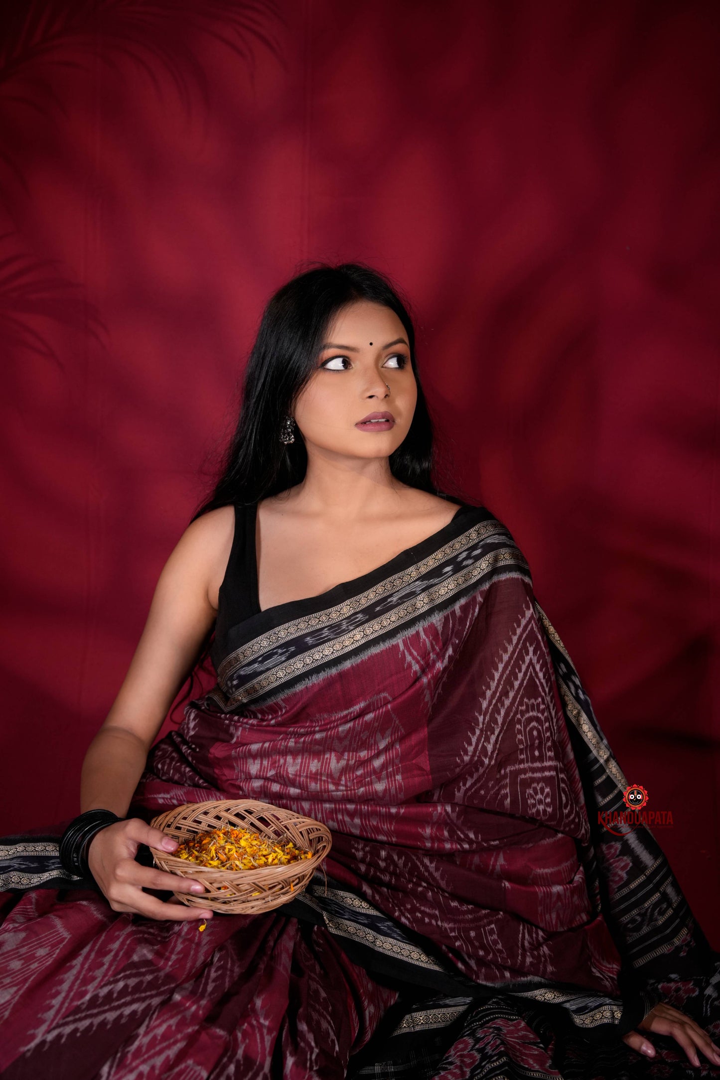 Black & Red Colour Body Design Cotton Saree For Women