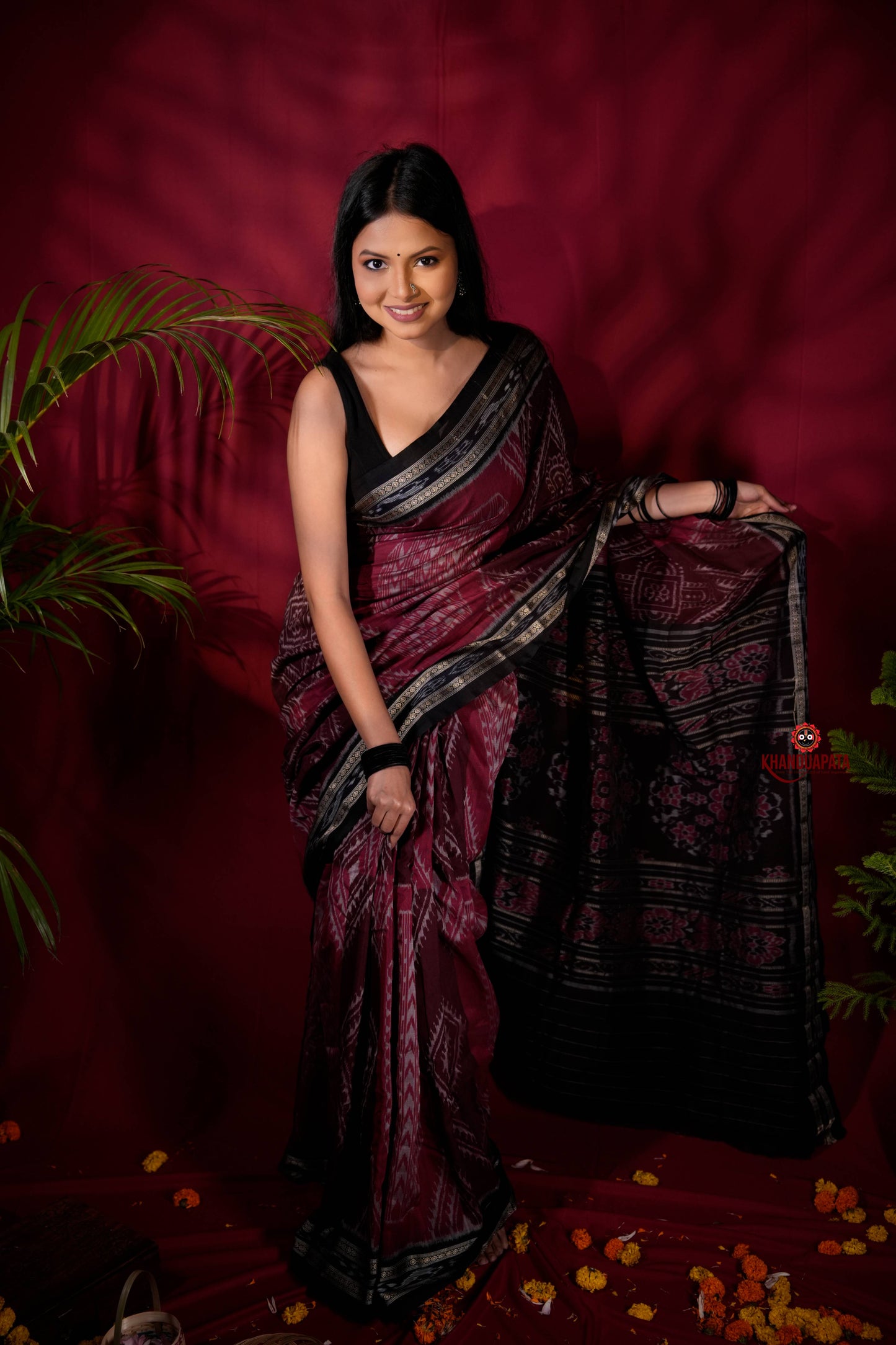 Black & Red Colour Body Design Cotton Saree For Women