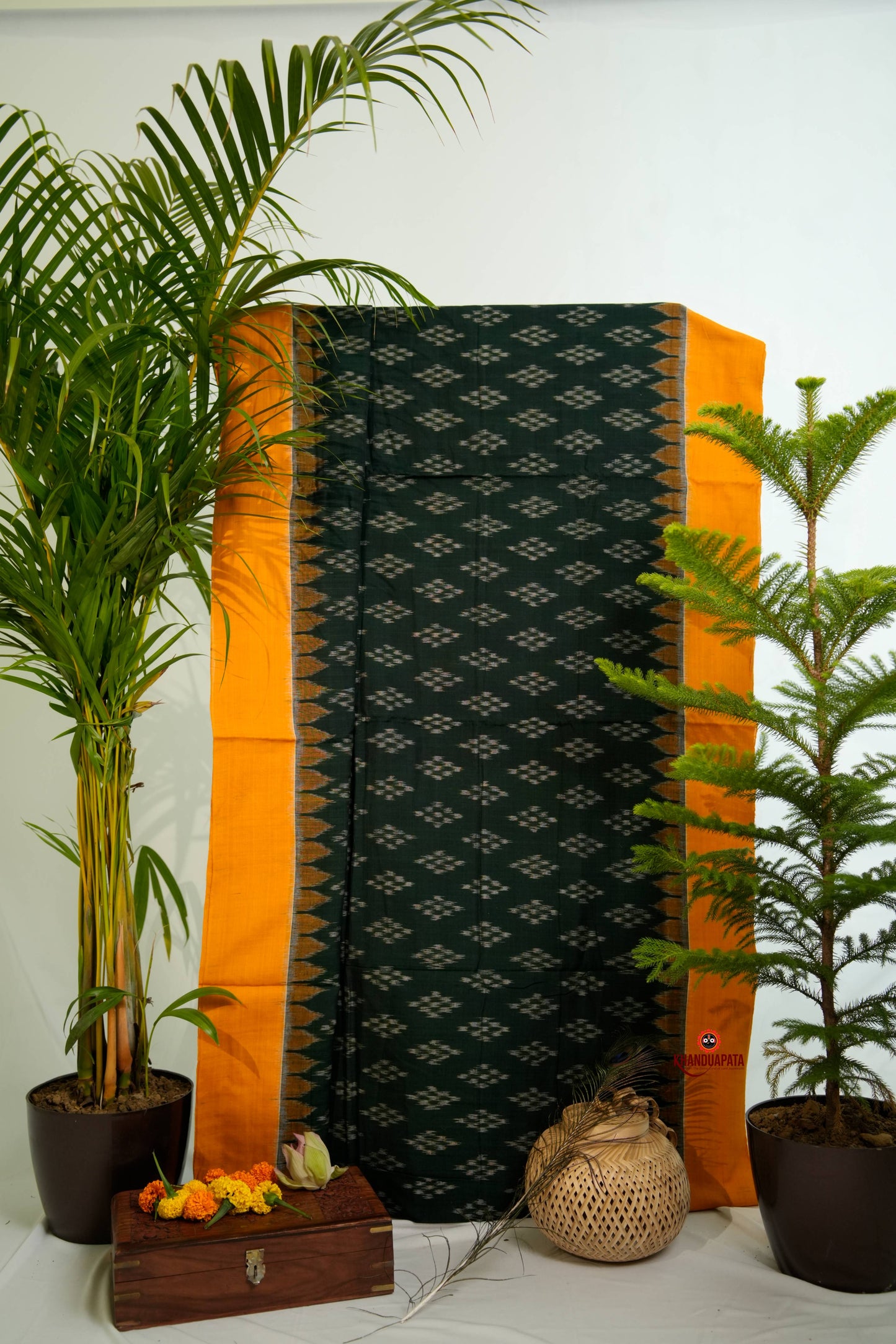 Green & Orange Colour Design Cotton Saree For Women