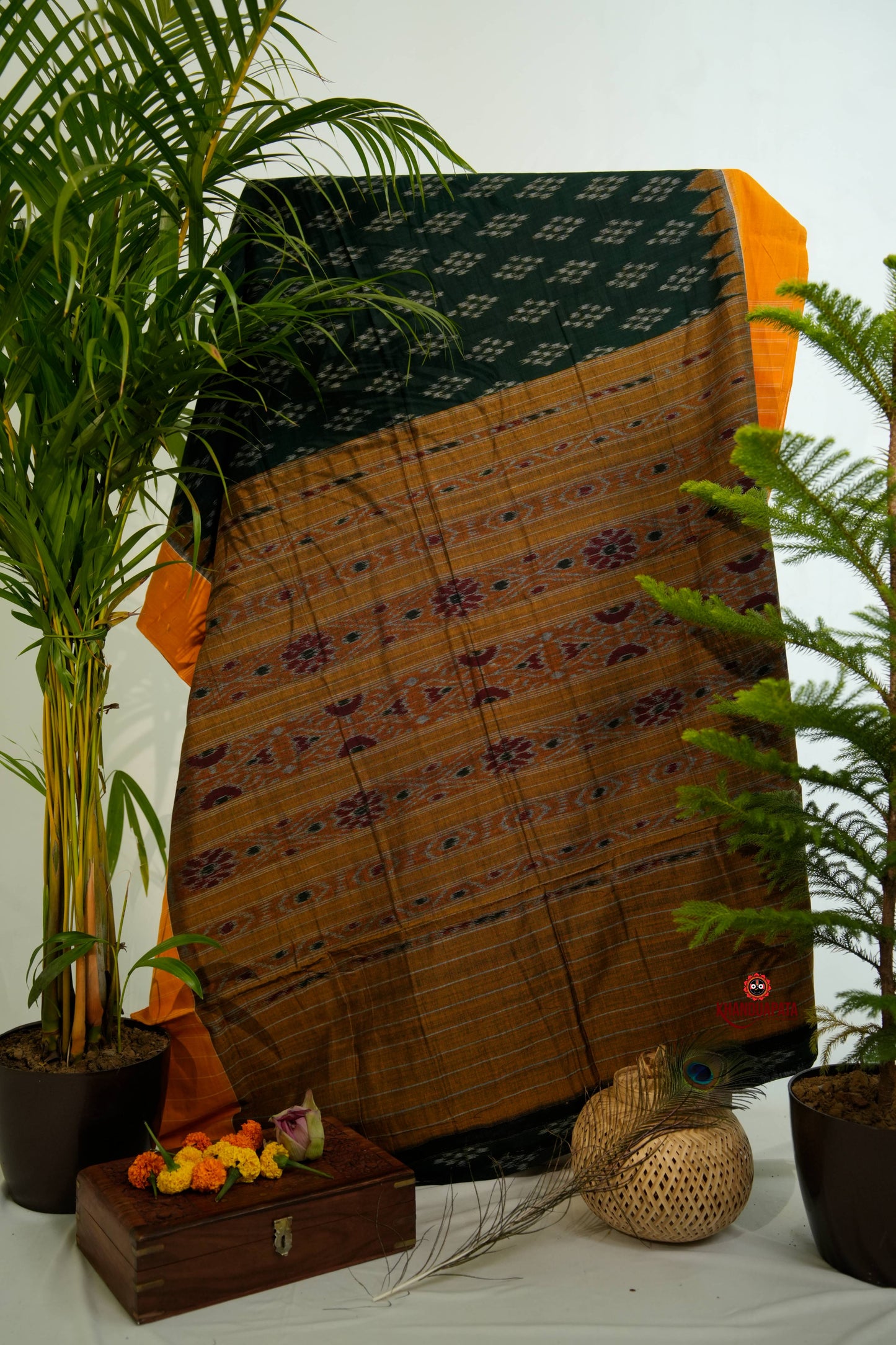 Green & Orange Colour Design Cotton Saree For Women