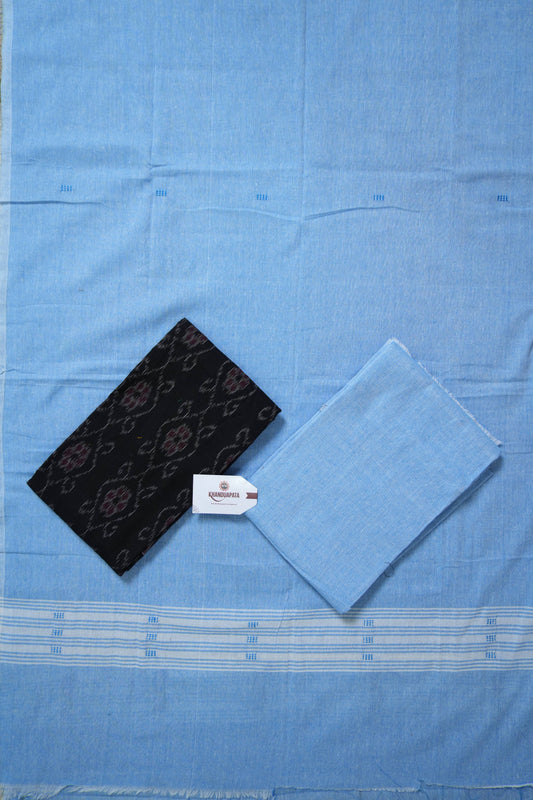 Black & Blue Box Design Unstitched Cotton Suit For Women