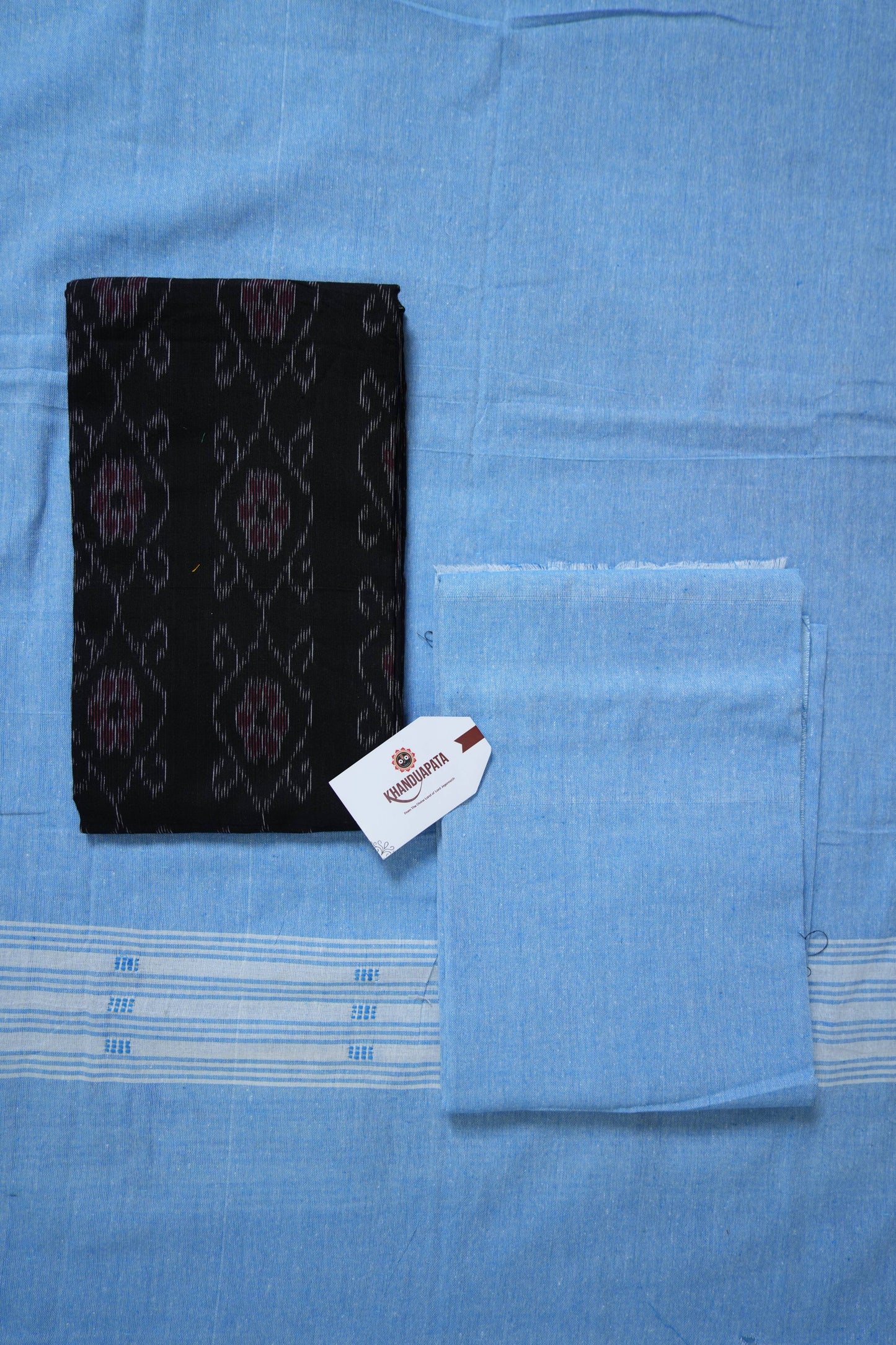 Black & Blue Box Design Unstitched Cotton Suit For Women