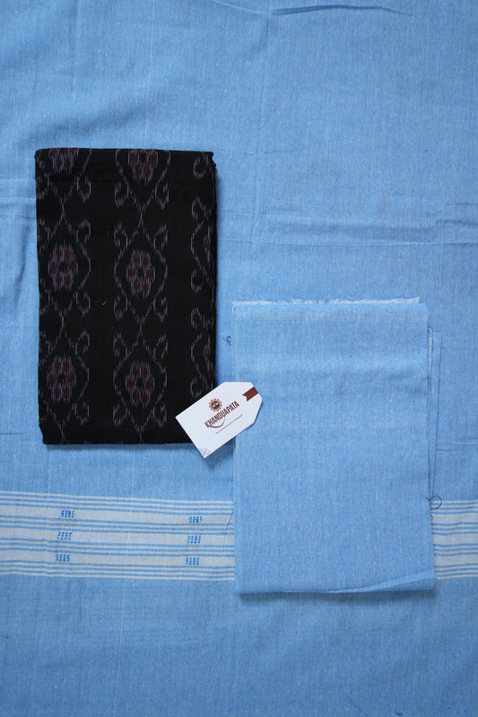 Black & Blue Box Design Unstitched Cotton Suit For Women