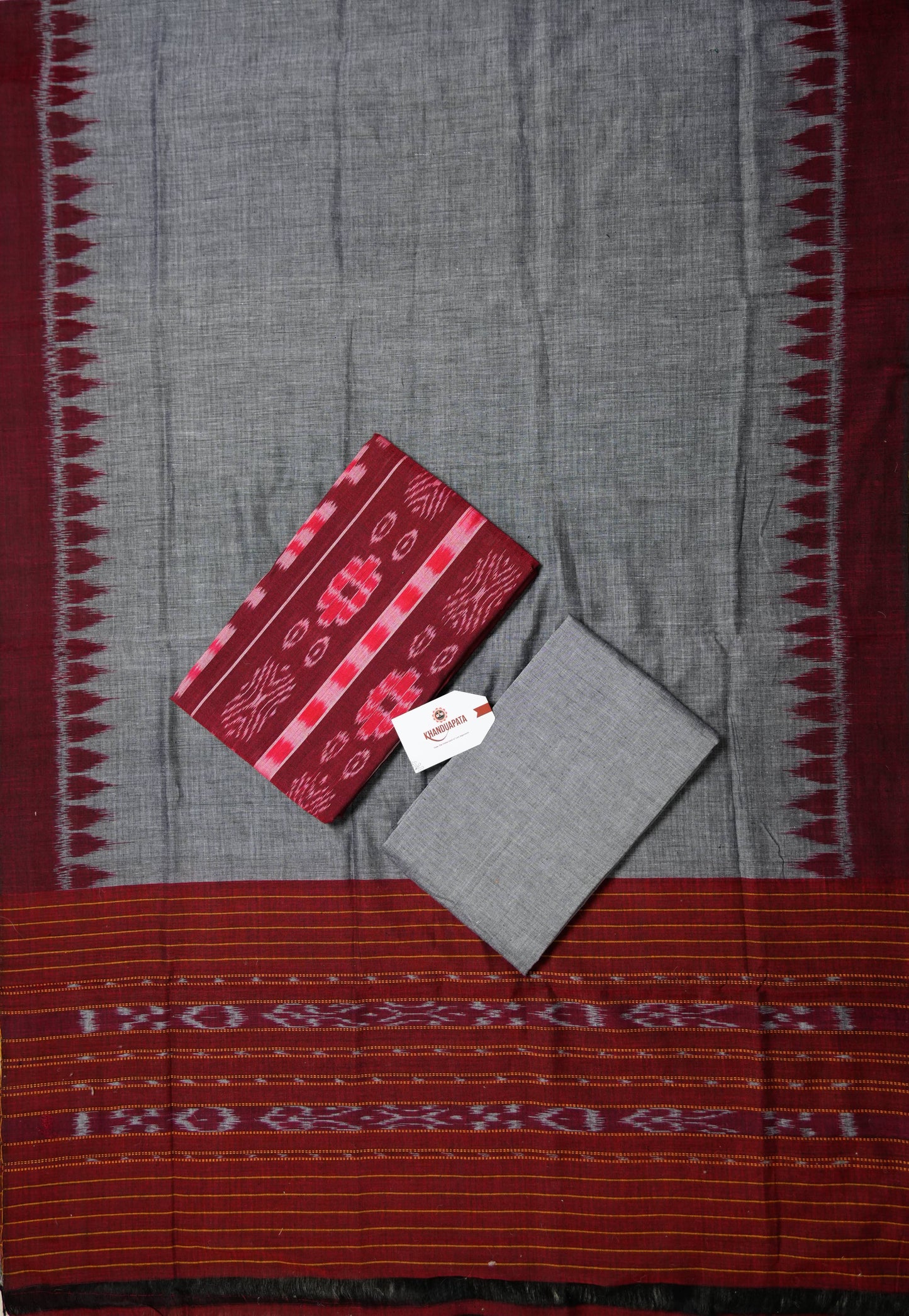 Maroon & Grey Flower Design Unstitched Cotton Suit For Women