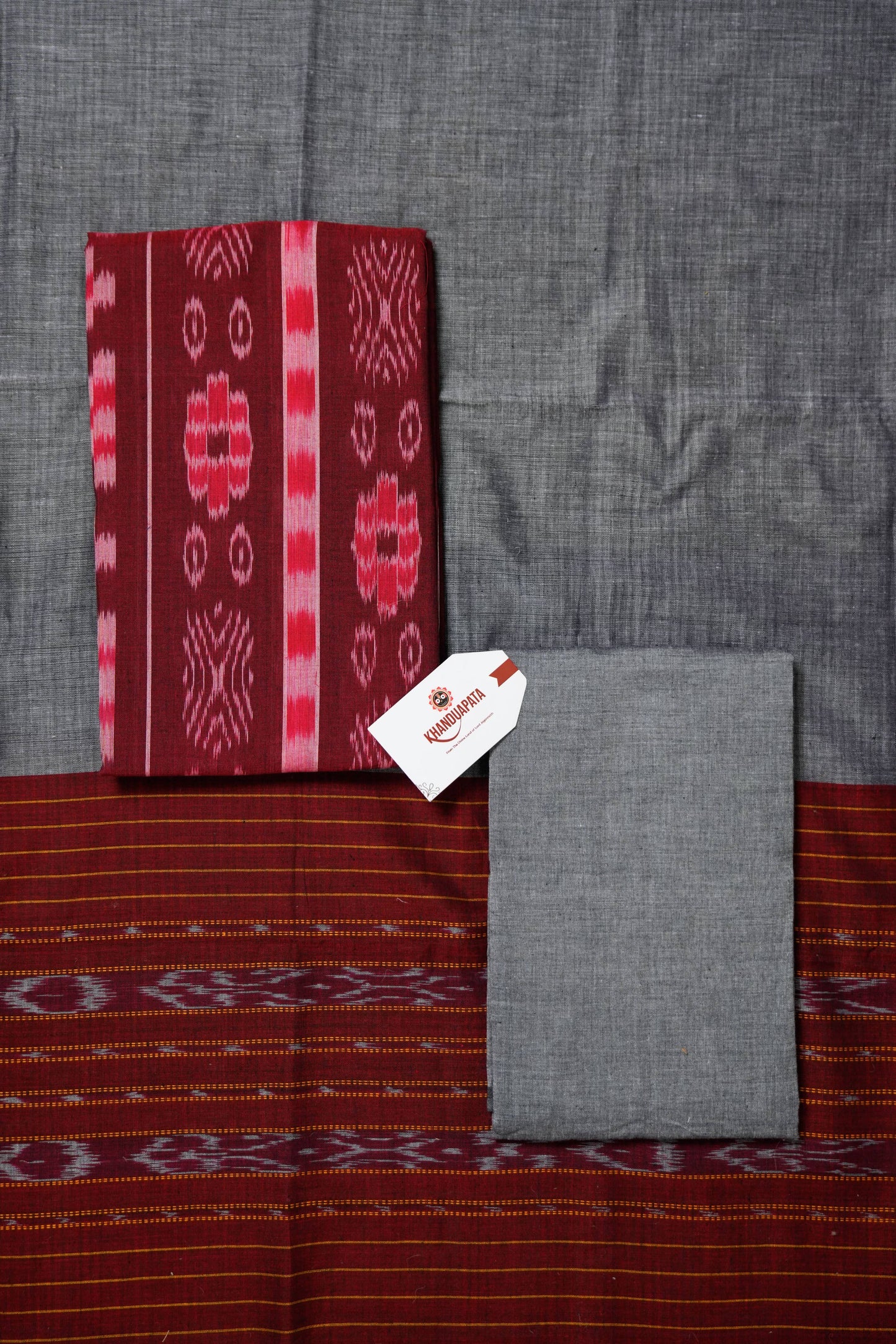 Maroon & Grey Flower Design Unstitched Cotton Suit For Women