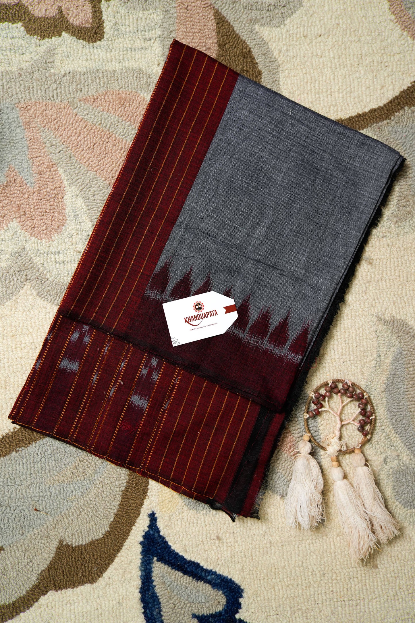 Maroon & Grey Flower Design Unstitched Cotton Suit For Women