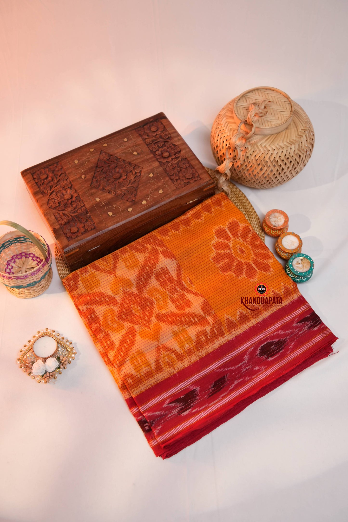 Orange & Maroon Colour Design Cotton Saree For Women