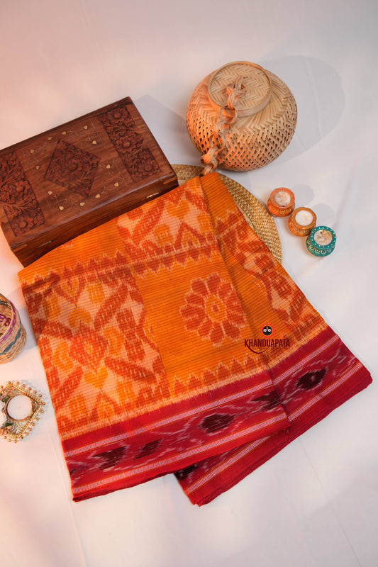 Orange & Maroon Colour Design Cotton Saree For Women
