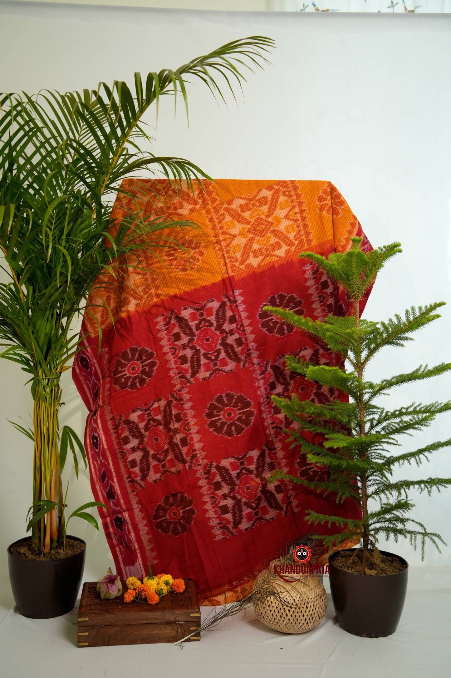 Orange & Maroon Colour Design Cotton Saree For Women