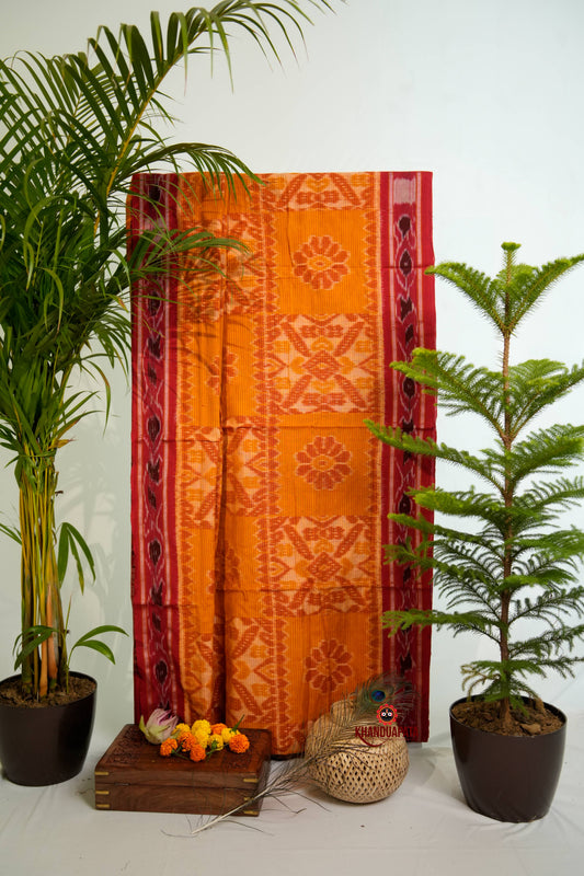 Orange & Maroon Colour Design Cotton Saree For Women