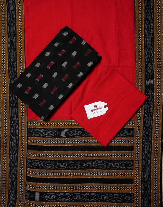 Black & Red Box Design Unstitched Cotton Suit For Women