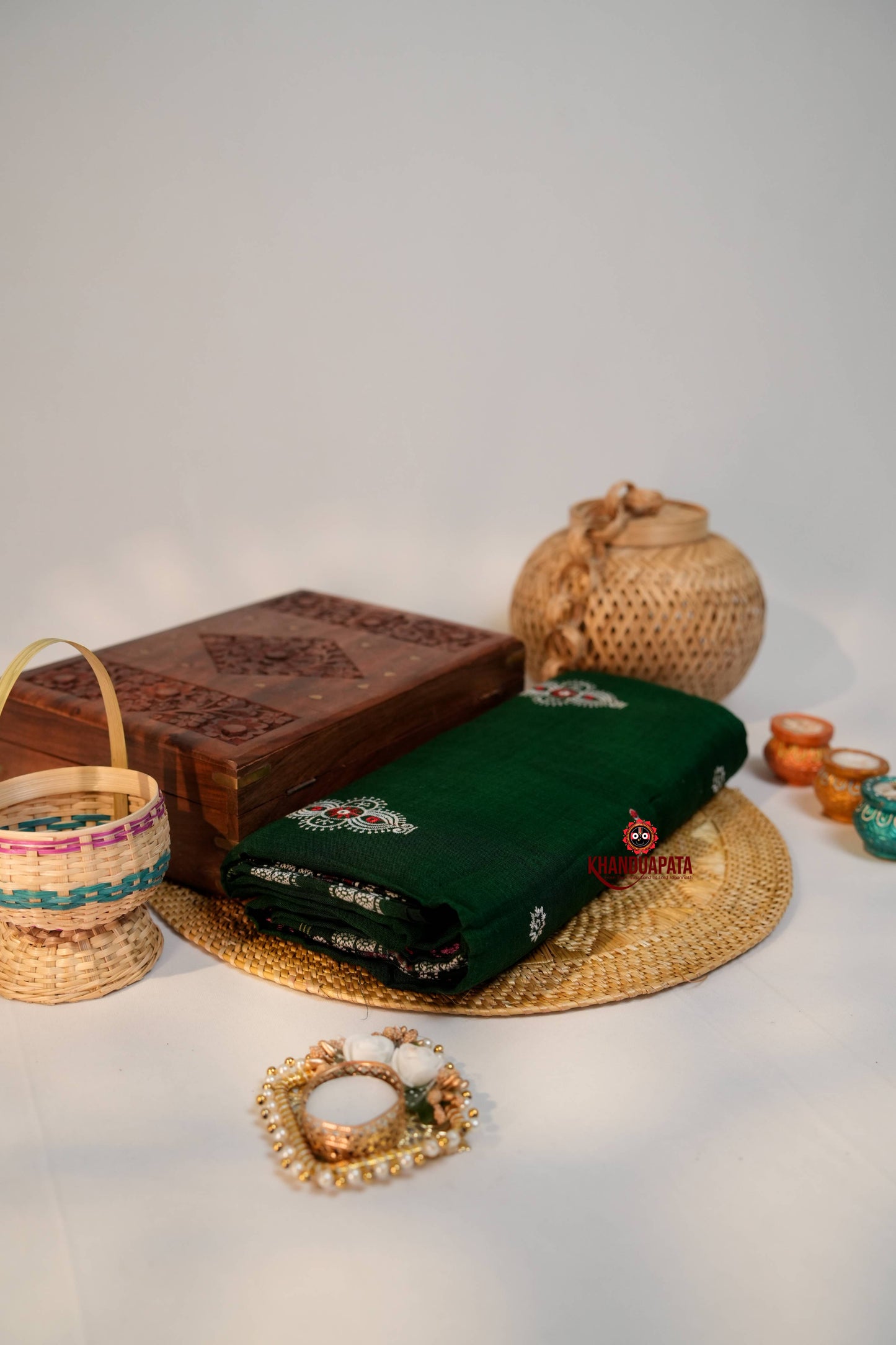 Green & Black Embroidery Design Cotton Saree For Women