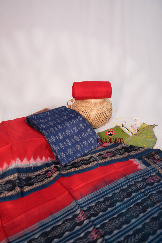 Black & Blue Ethnic Design Unstitched Cotton Suit For Women