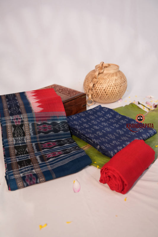 Black & Blue Ethnic Design Unstitched Cotton Suit For Women