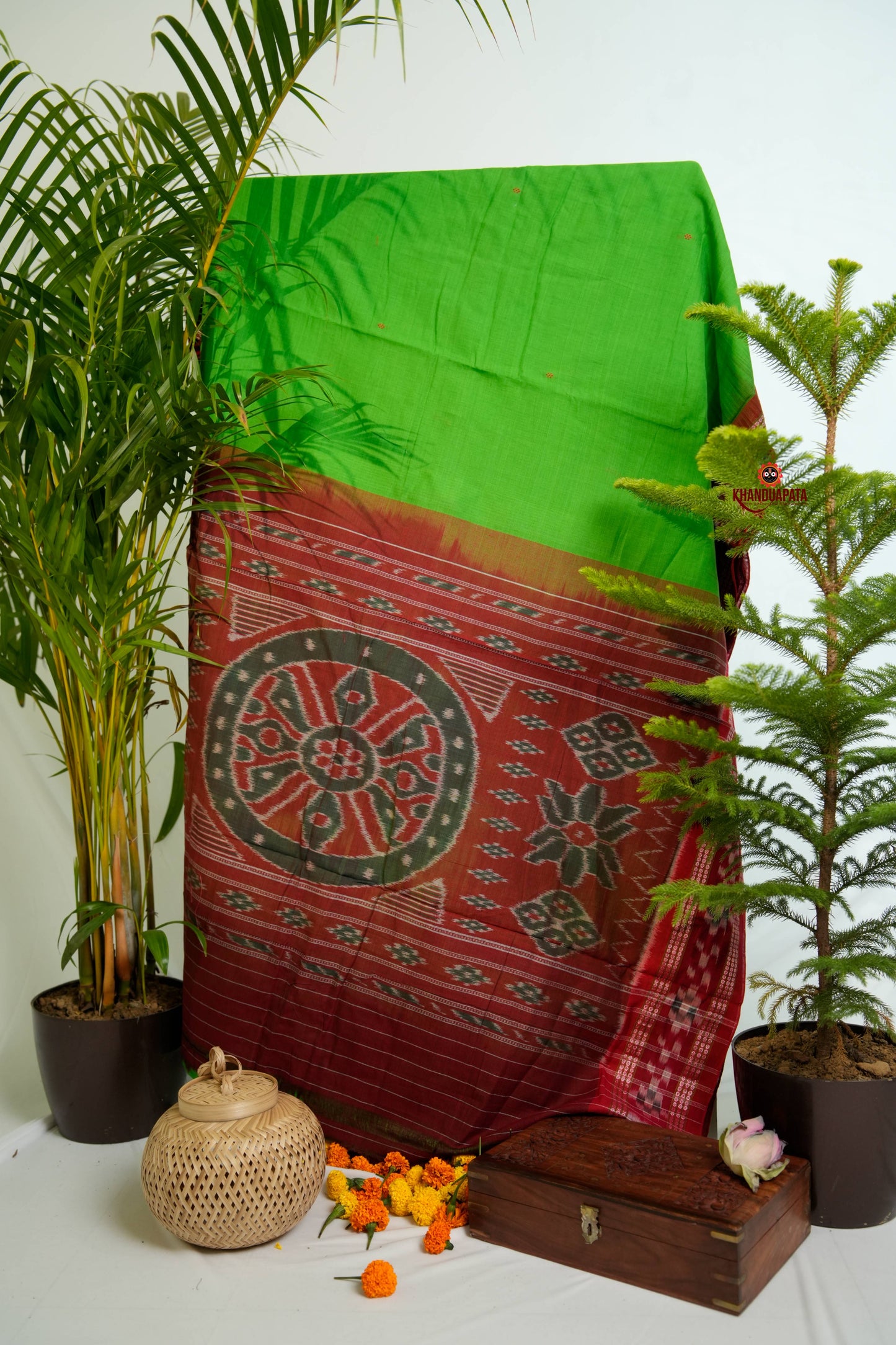 Green & Maroon Colour Dot Design Cotton Saree For Women