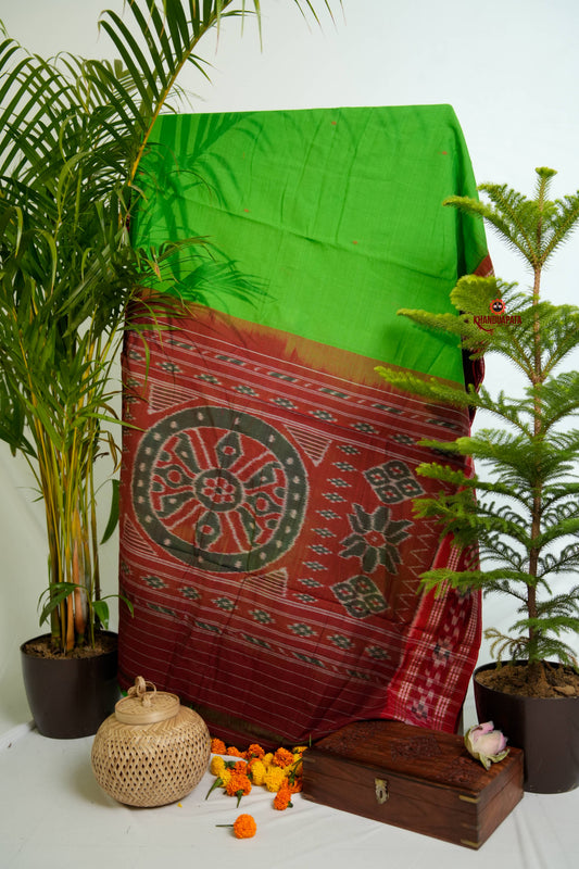 Green & Maroon Colour Dot Design Cotton Saree For Women