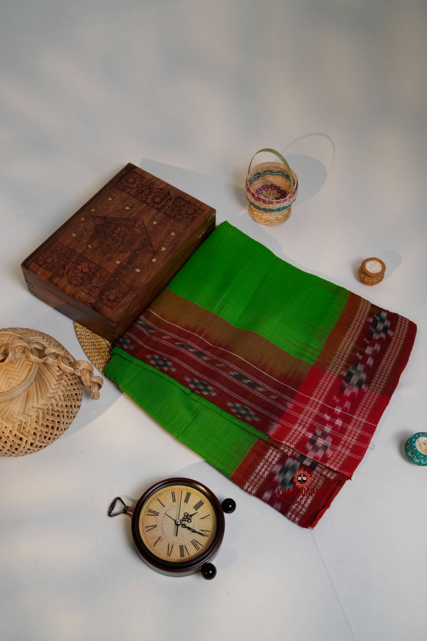 Green & Maroon Colour Dot Design Cotton Saree For Women